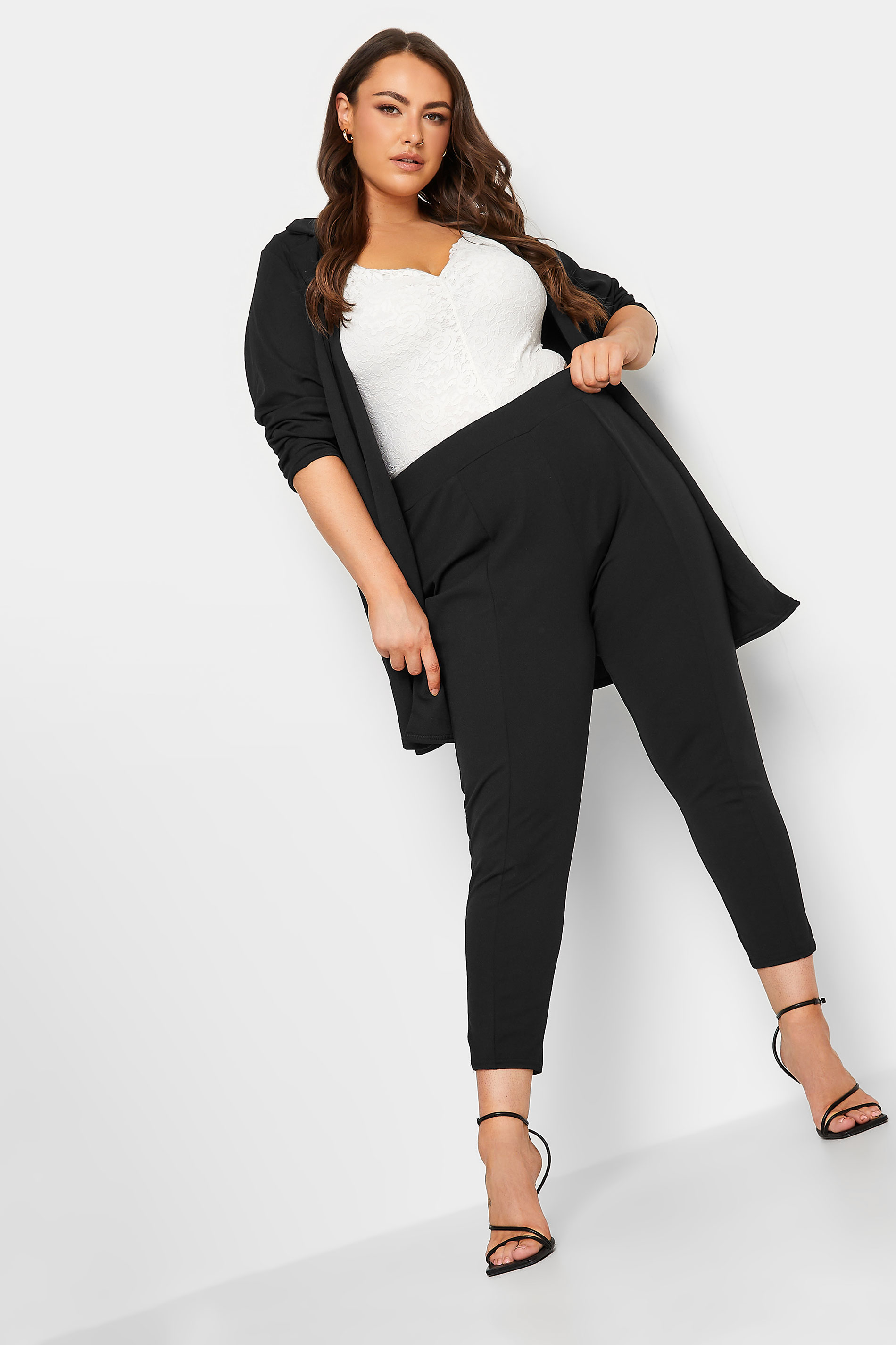 Plus Size Black Elasticated Tapered Stretch Trousers  Yours Clothing
