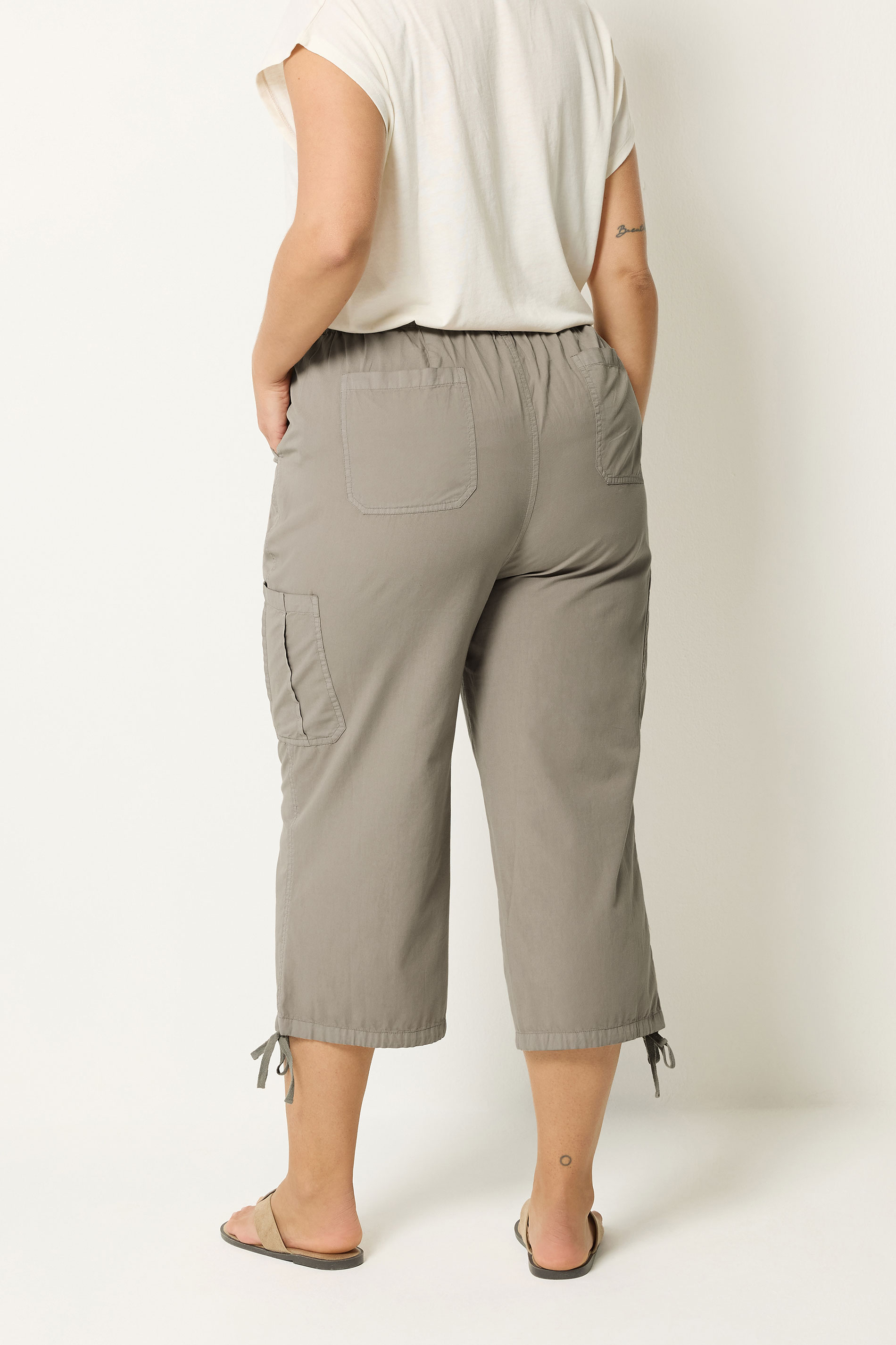 YOURS Plus Size Brown Cropped Cargo Trousers | Yours Clothing 2