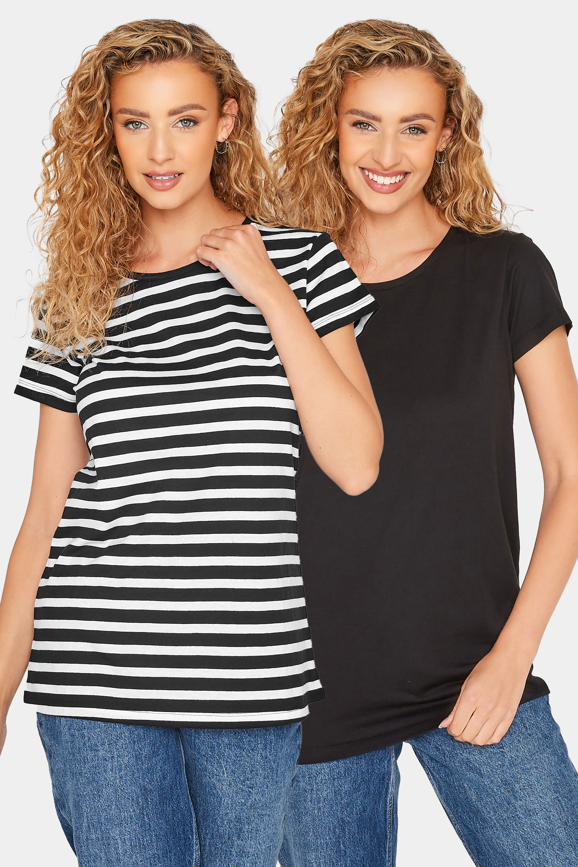 LTS 2 PACK Tall Women's Black Stripe Short Sleeve T-Shirts | Long Tall Sally  1