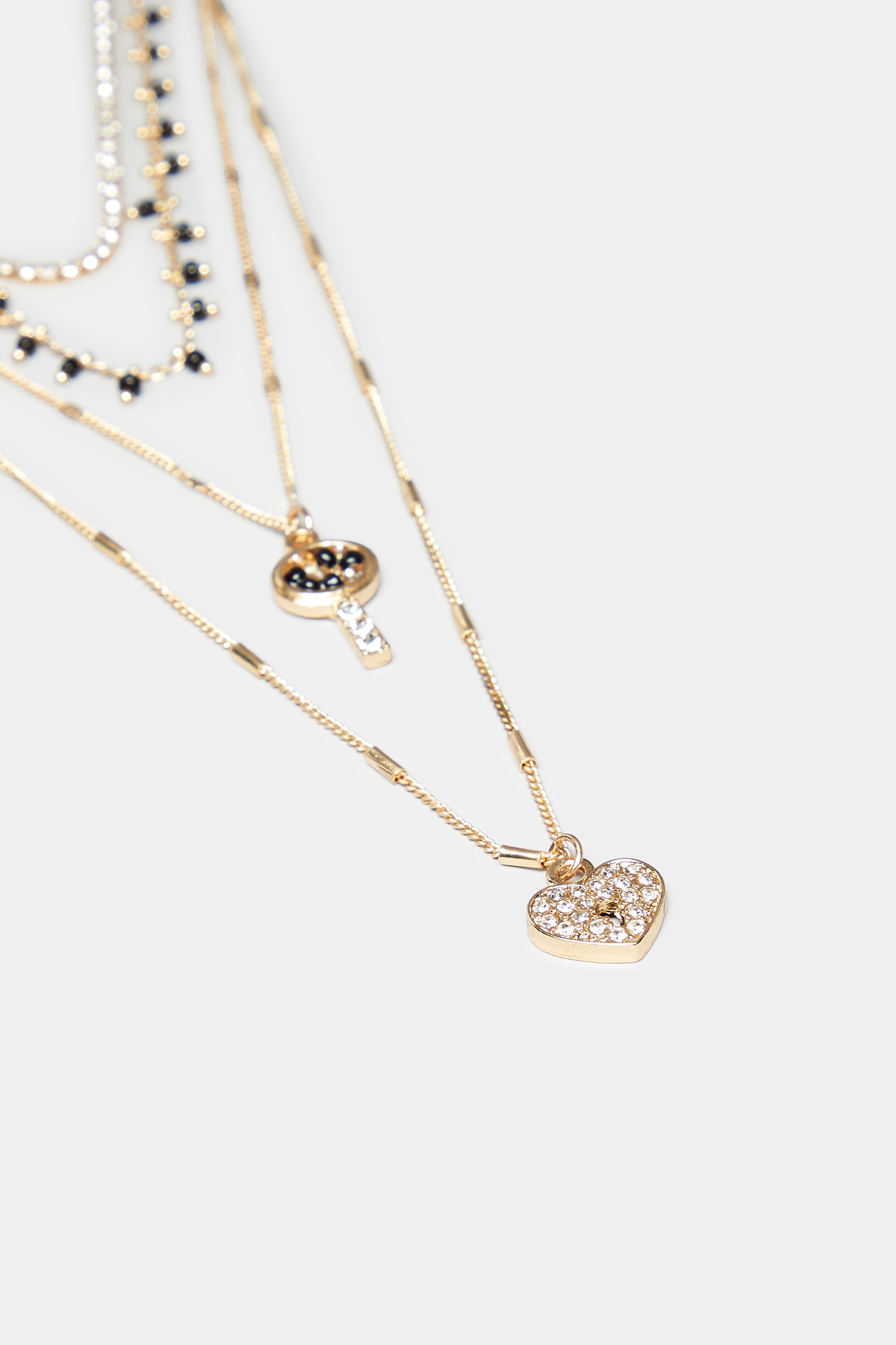 Gold Heart Diamante Multi Layer Necklace | Yours Clothing 3