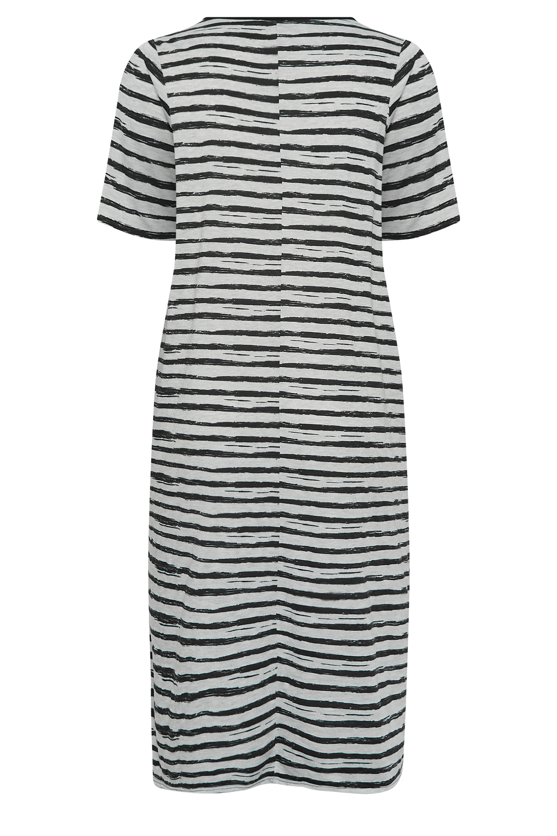 YOURS Plus Size Grey Stripe Print Maxi T-Shirt Dress | Yours Clothing
