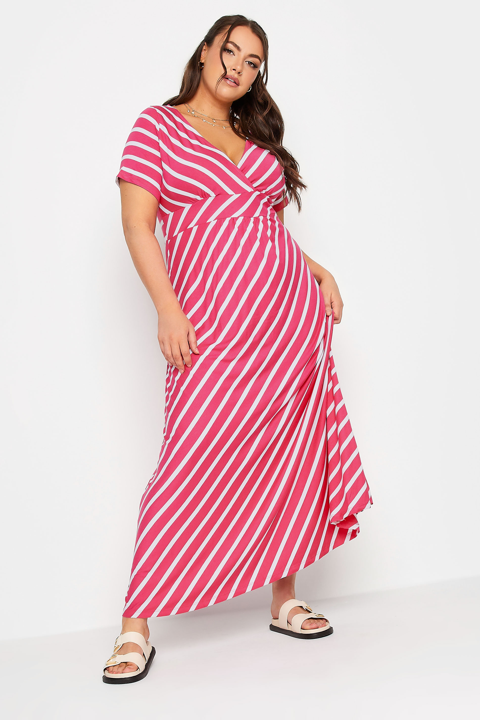 Plus Size Pink Stripe Swing Maxi Dress | Yours Clothing 1