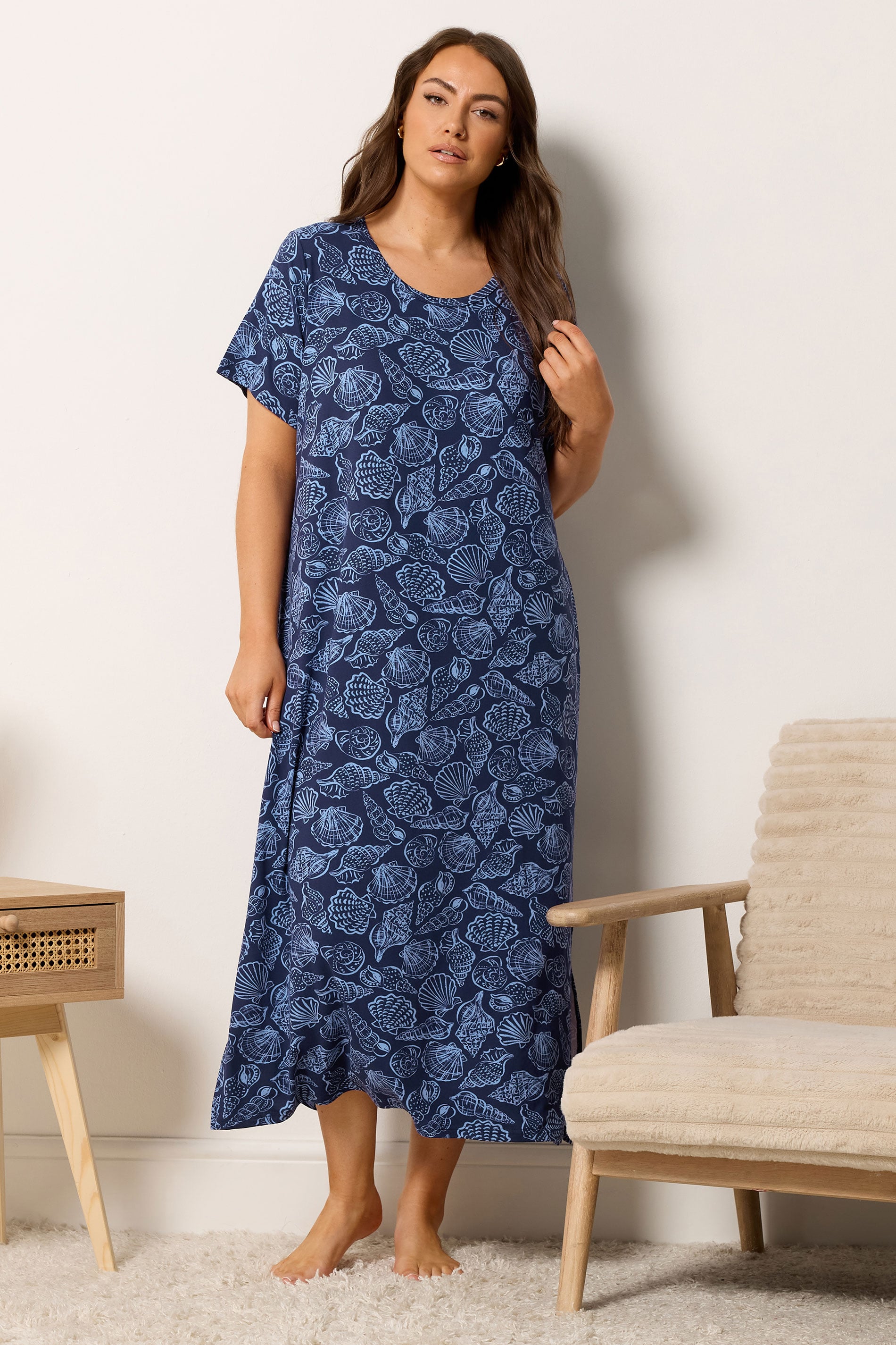 YOURSET Plus Size 2 PACK Blue Star & Shell Print Midaxi Nightdresses | Yours Clothing 4