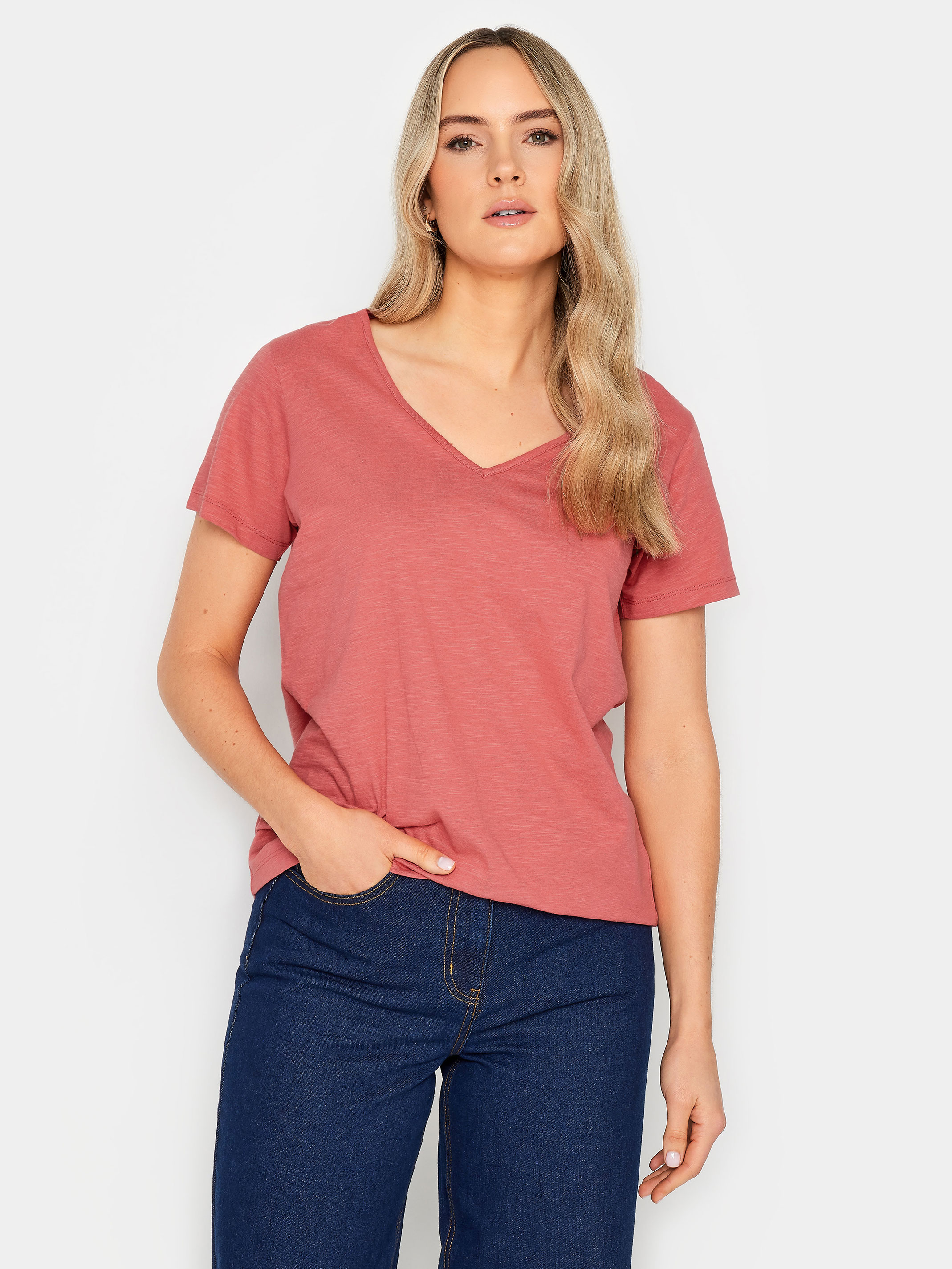 LTS Tall Womens 2 PACK Navy Blue & Coral Pink Stripe Short Sleeve T-Shirts | Long Tall Sally 3