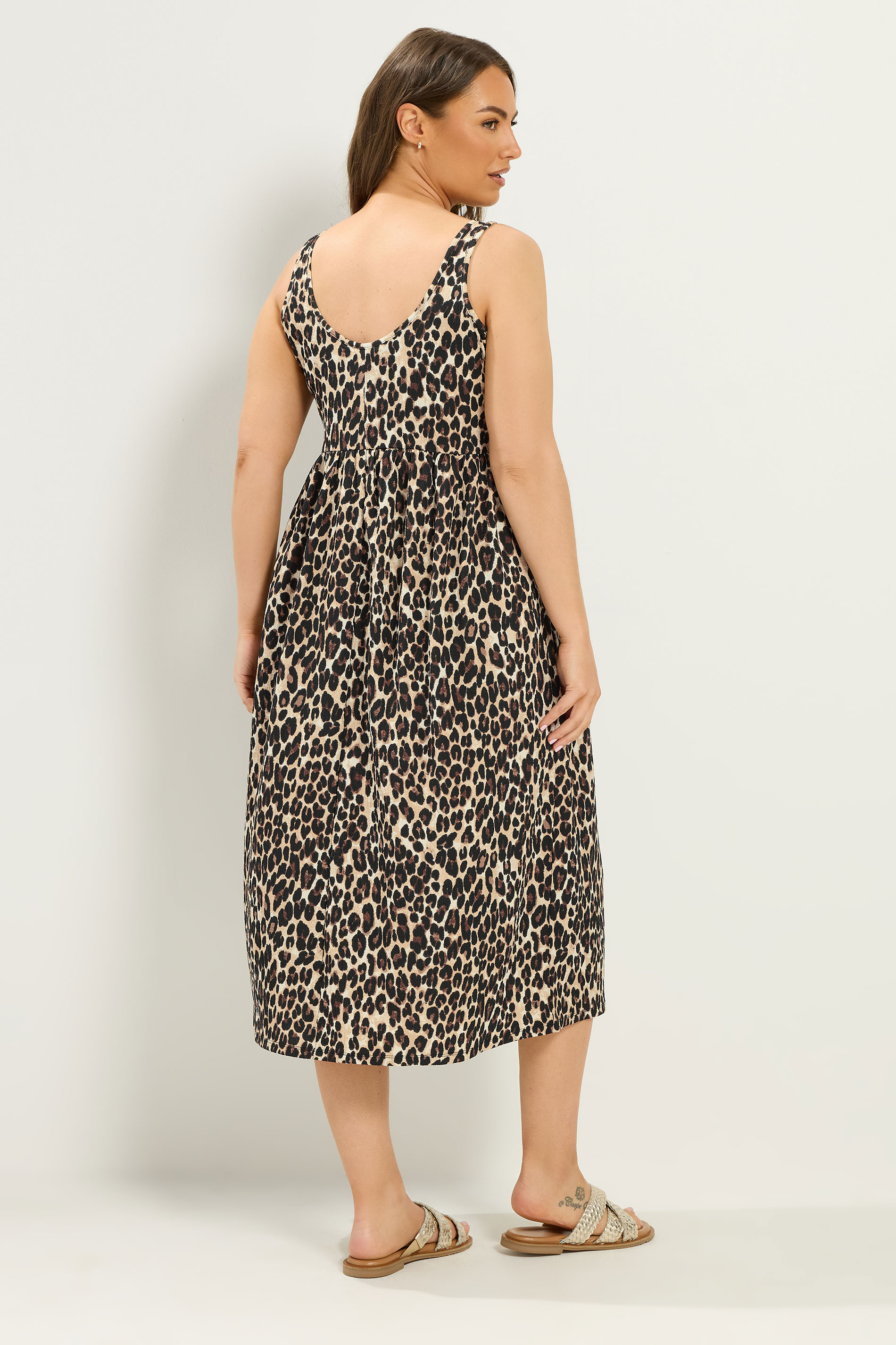 YOURS Plus Size Brown Leopard Sleeveless Midi Dress | Yours Clothing 2
