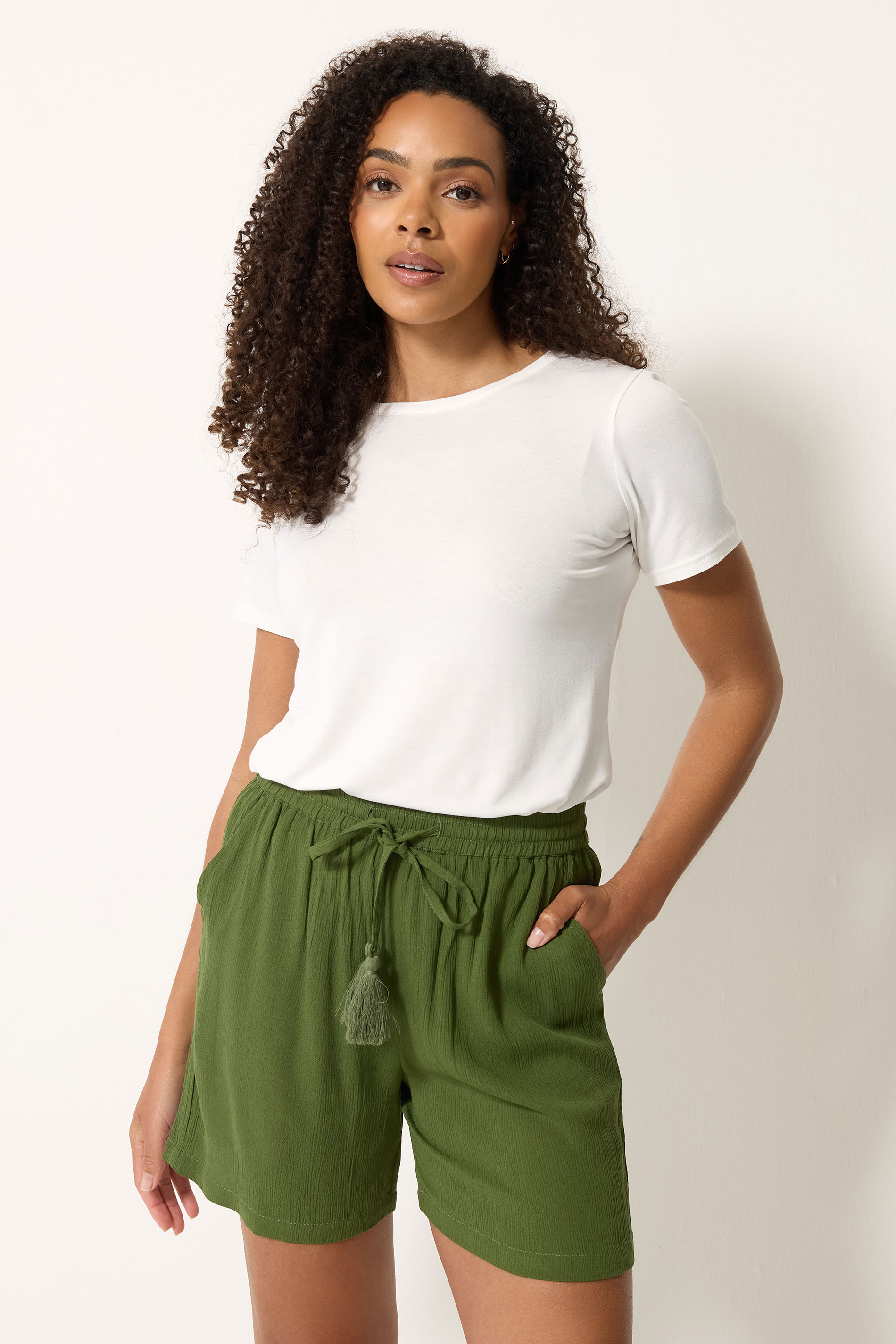 M&Co Khaki Green Crinkle Shorts | M&Co 3