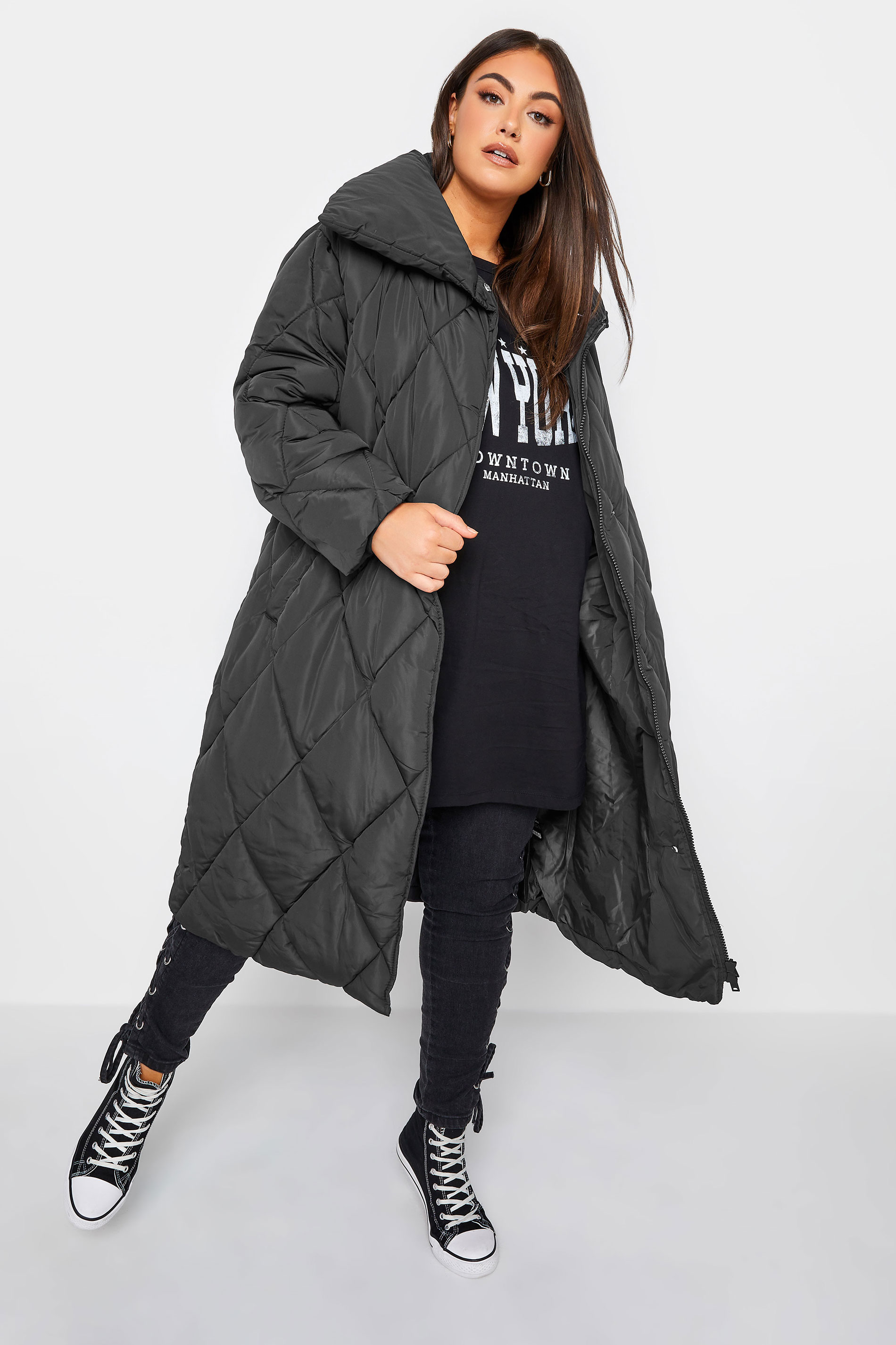 YOURS Plus Size Black Quilted Puffer Coat | Yours Clothing 2