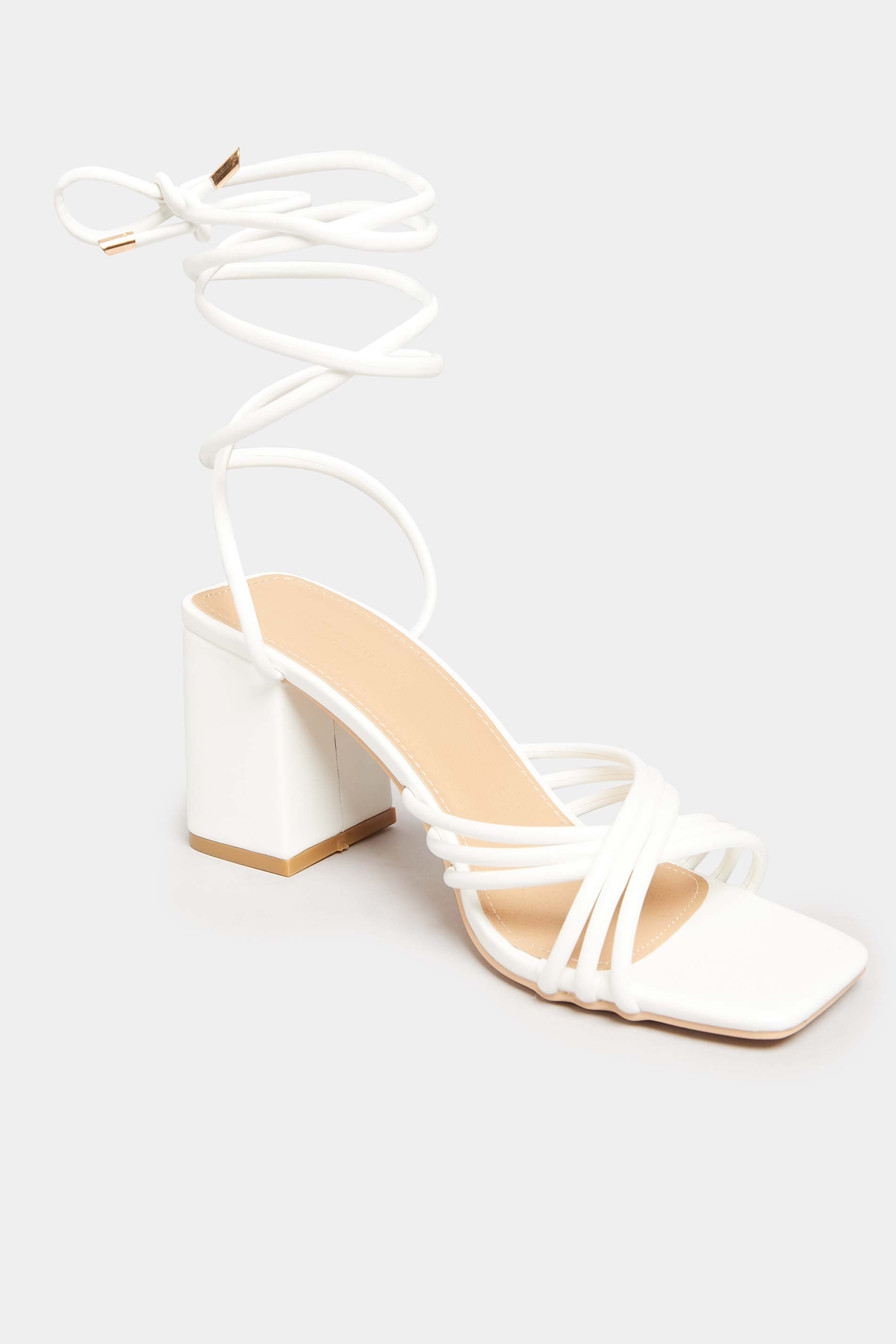 Grande taille  Shoes Grande taille  Heels | PixieGirl White Strappy Lace Up Block Heels In Standard D Fit - EK49163
