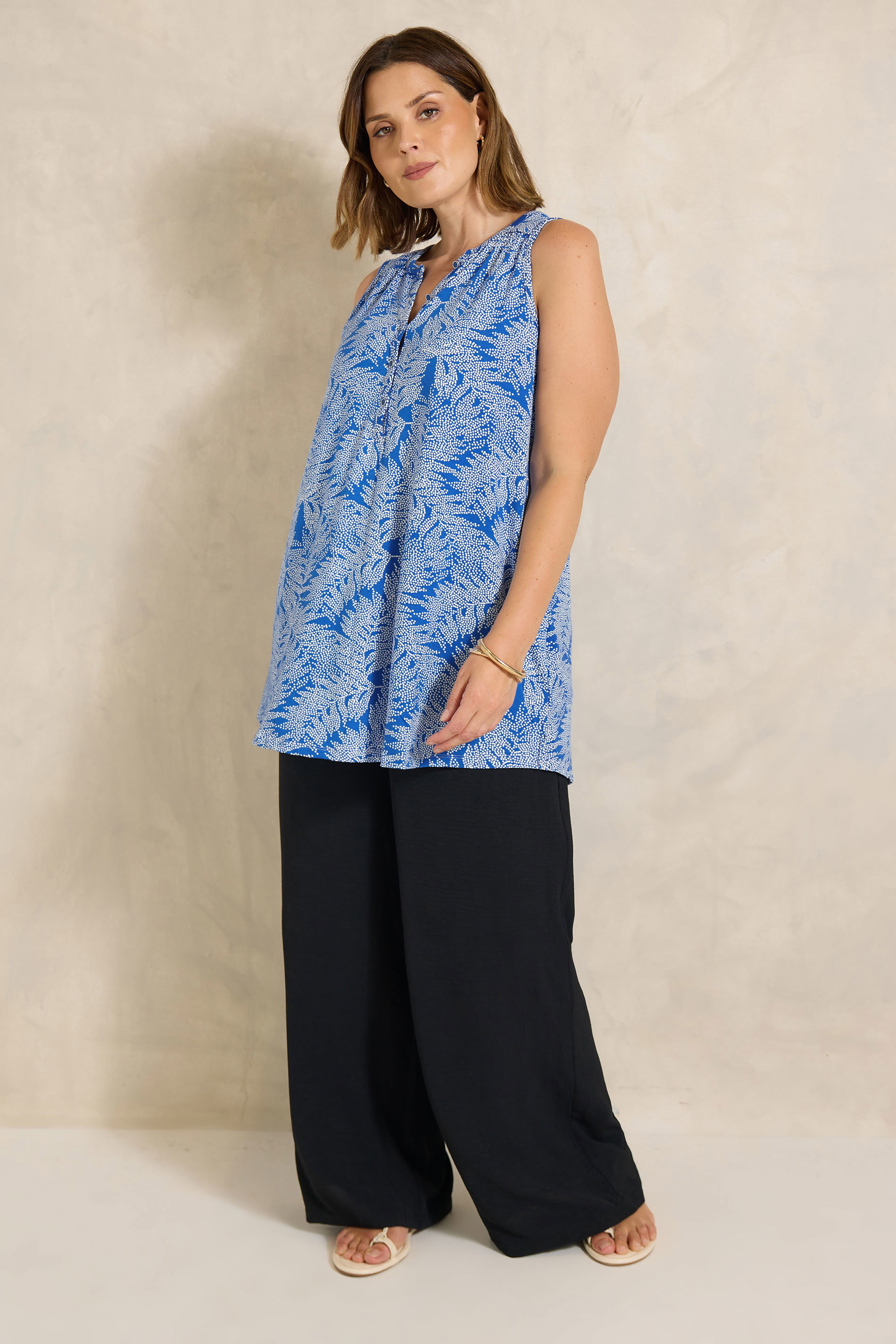 EVANS Plus Size Cobalt Blue Palm Print Vest Top | Evans 3