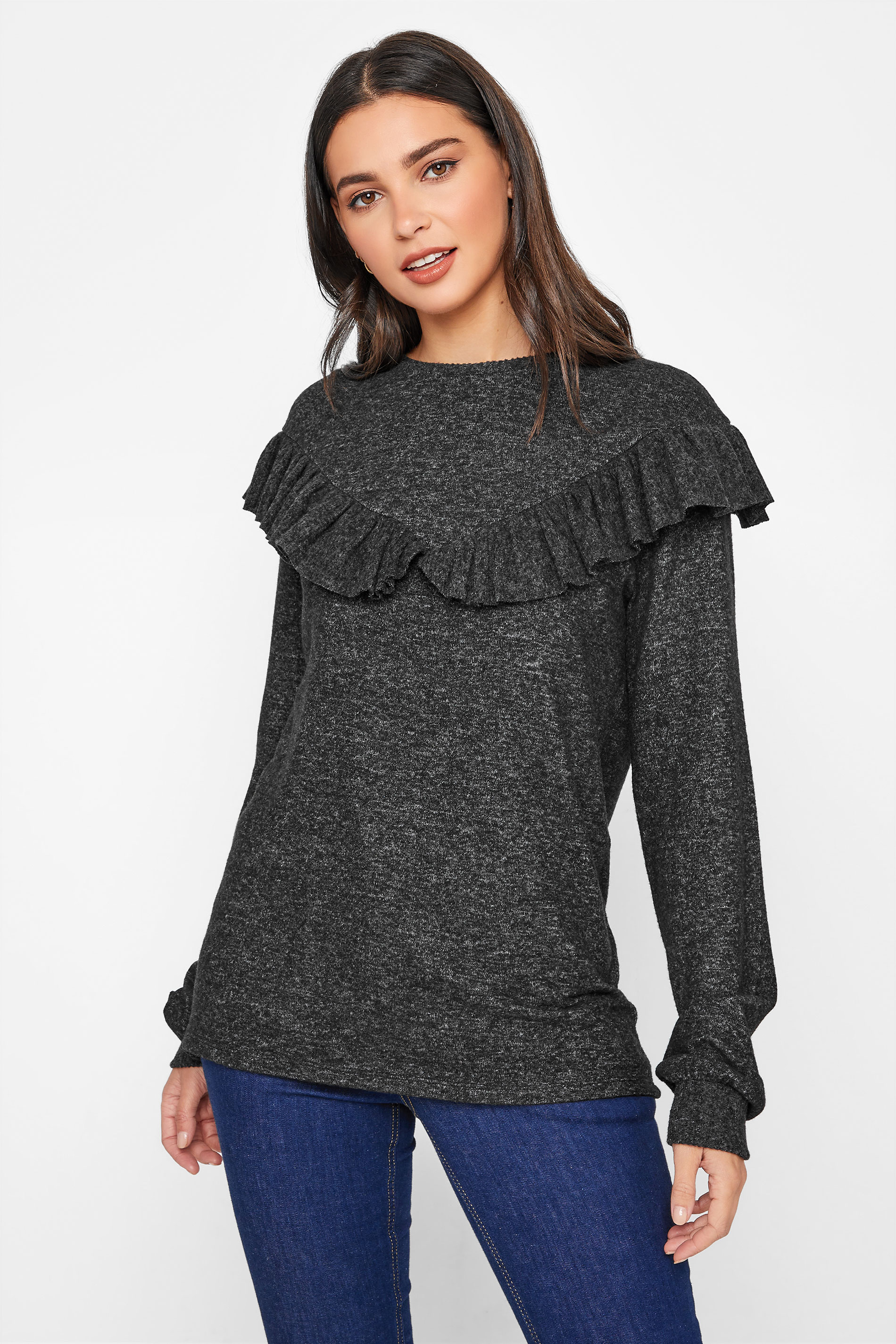 LTS Tall Grey Soft Touch Frill Top 1
