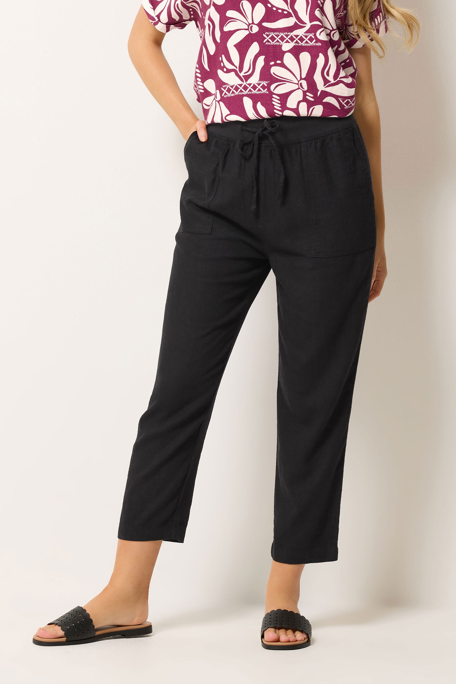 M&Co Black Linen Cropped Trousers | M&Co 3