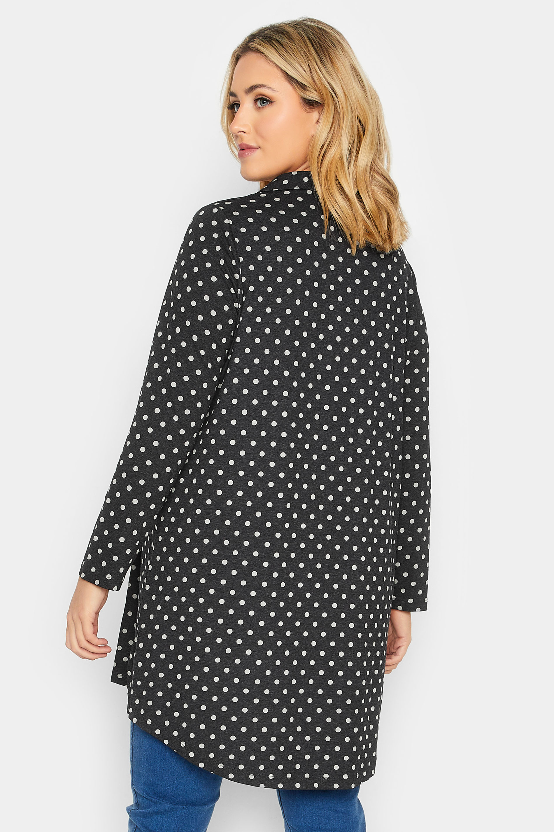 Plus Size Charcoal Grey Polka Dot Button Through Shirt | Yours Clothing  3