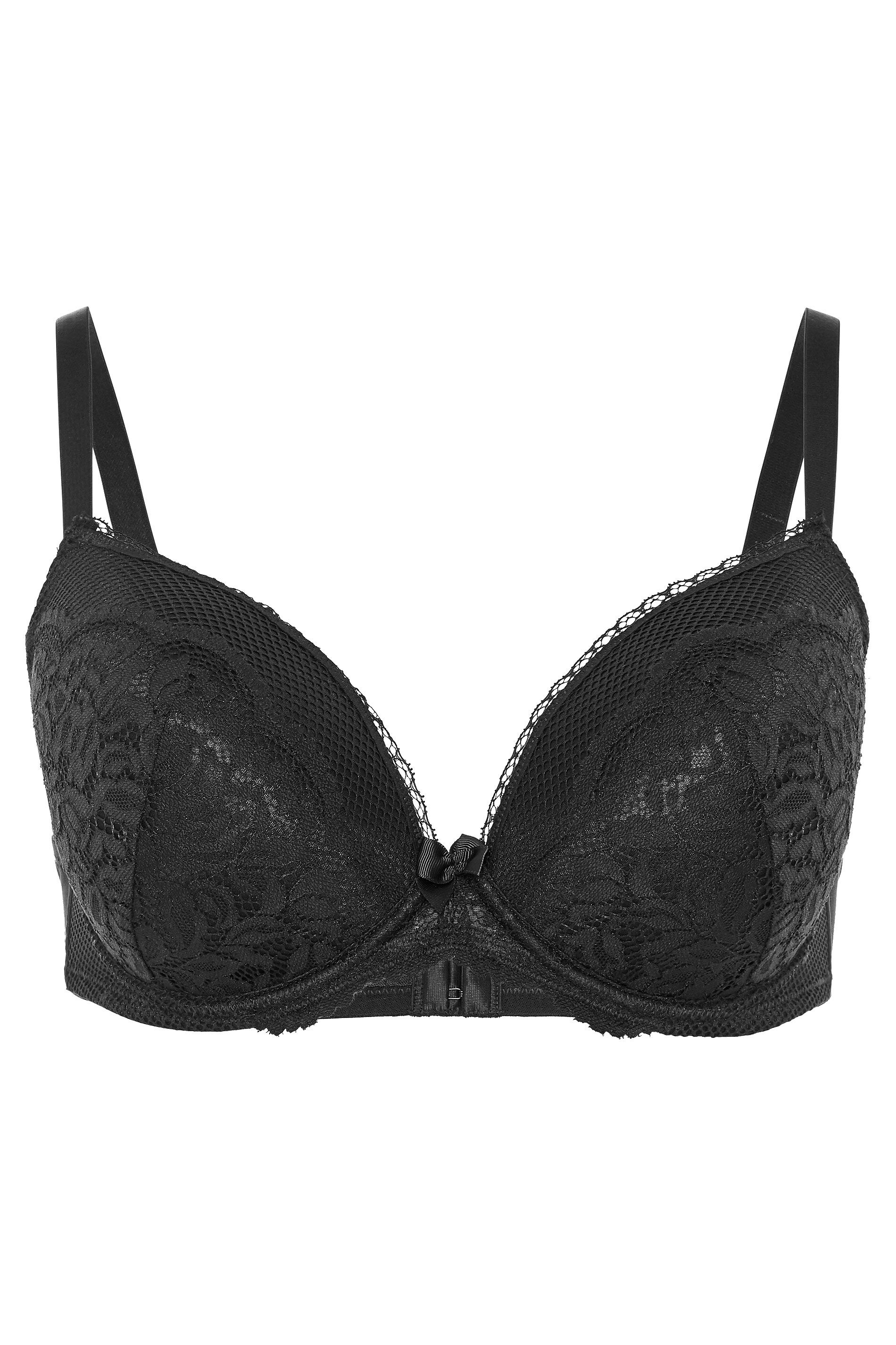 Black Lace and Fishnet Plunge Bra | Yours Clothing