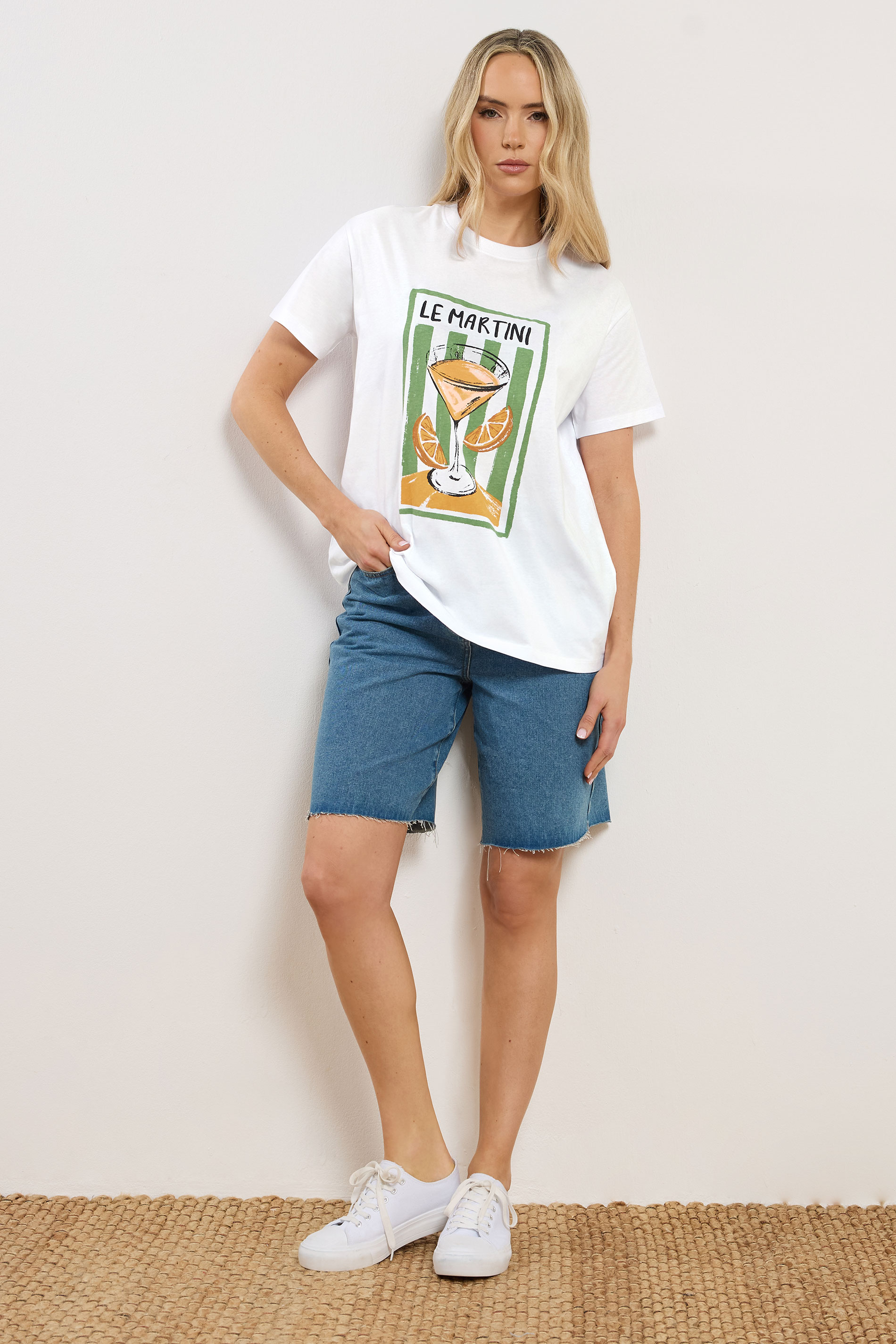 LTS Tall Women's White Martini Graphic Cotton Oversized T-Shirt | Long Tall Sally 4