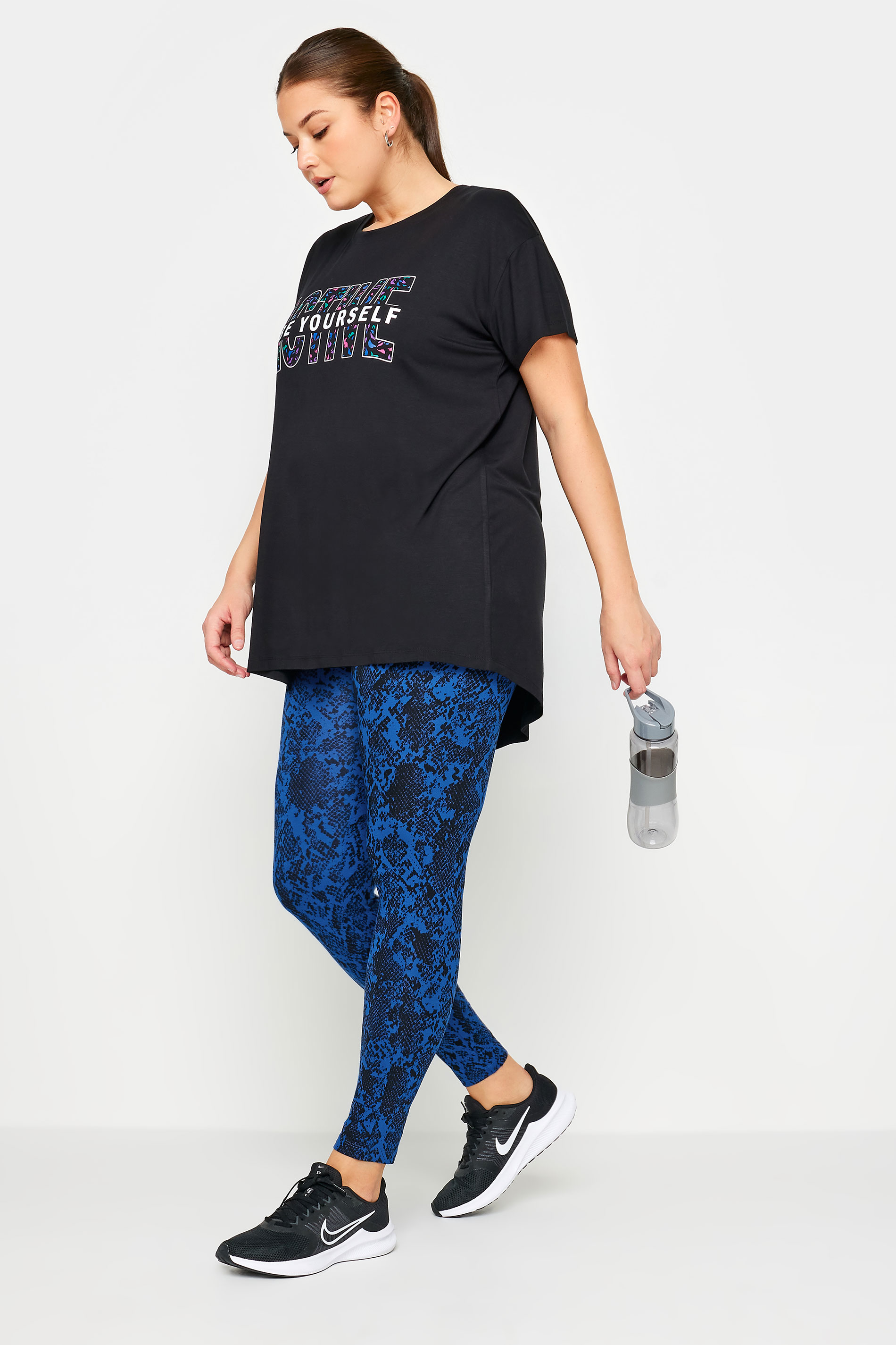 YOURS ACTIVE Curve Cobalt Blue Snake Print Leggings | Yours Clothing 2