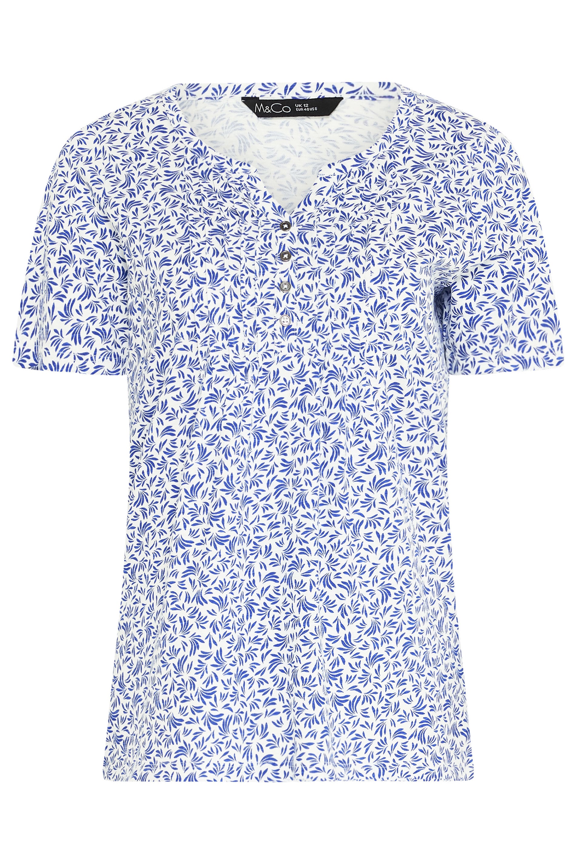 M&Co 2 PACK Navy Blue & White Floral Cotton Henley Tops | M&Co 8