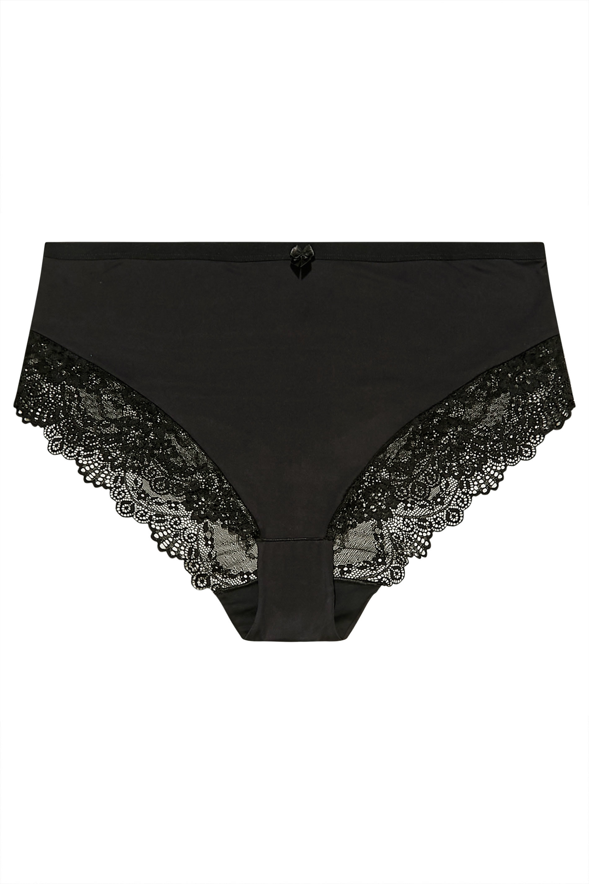 Plus Size Black Super Soft Lace Panel High Waisted Knickers | Yours Clothing 3
