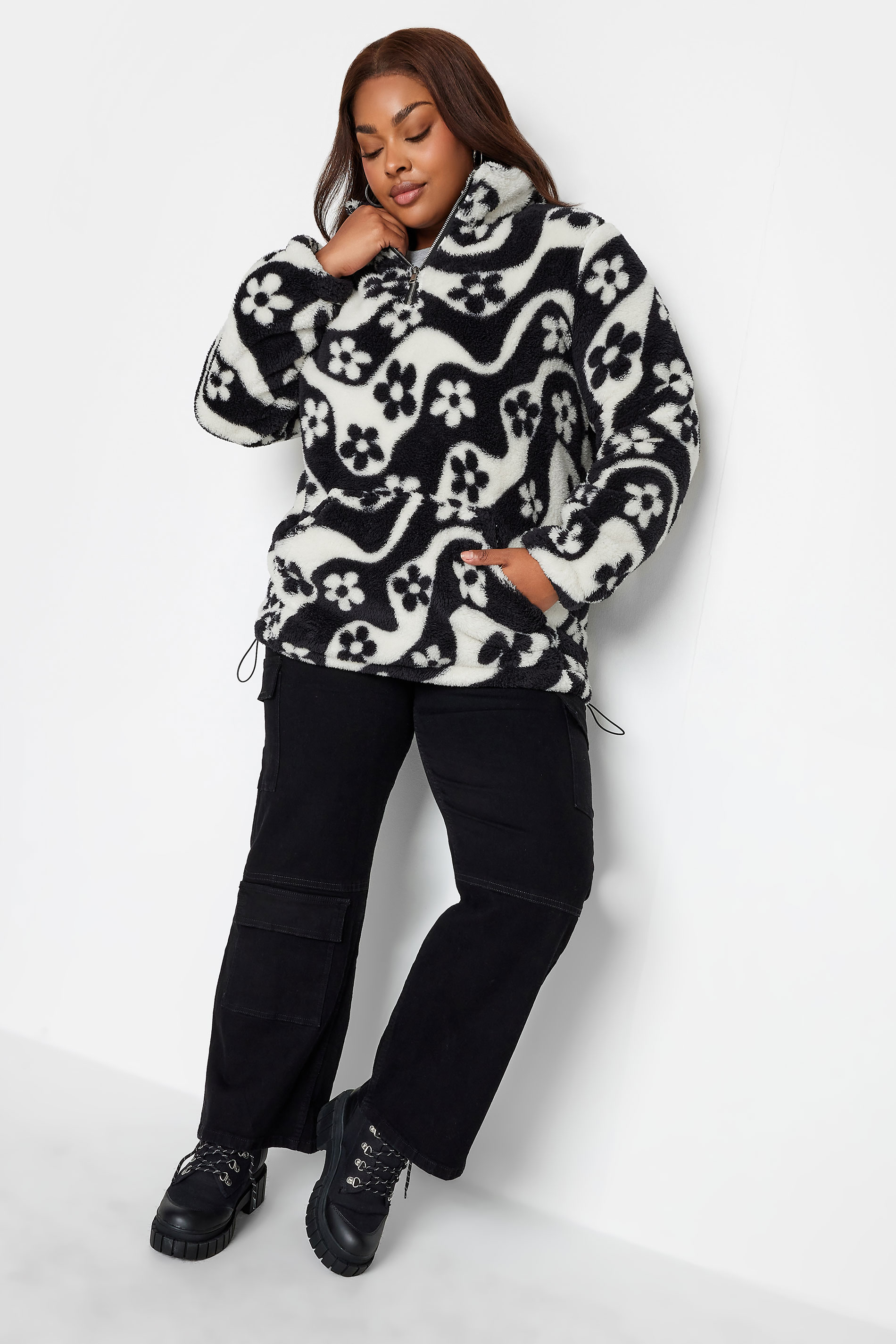 YOURS Plus Size Swirl Print Half Zip Fleece Sweatshirt | Yours Clothing 3