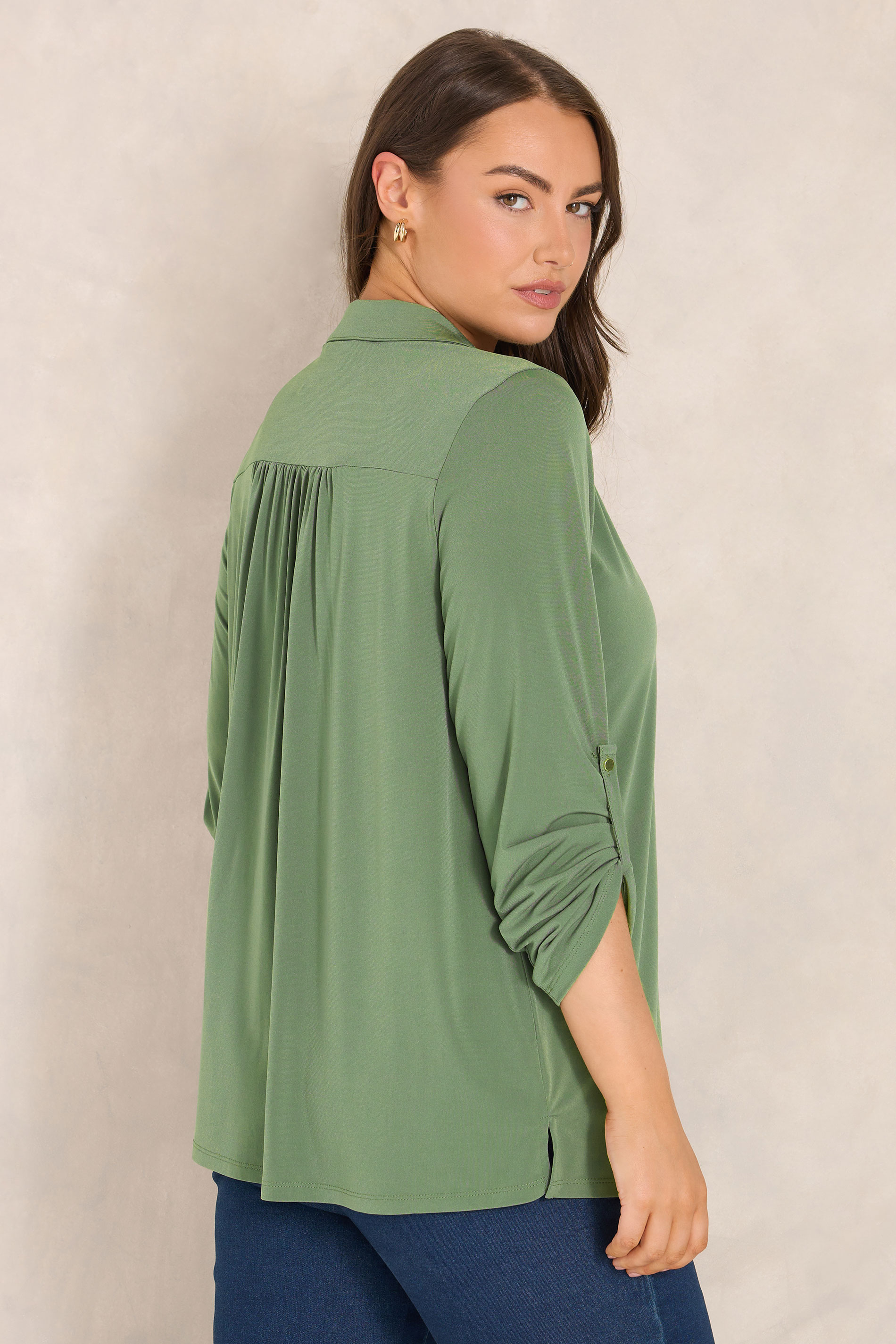 EVANS Plus Size Khaki Green Long Sleeve Blouse | Evans  2