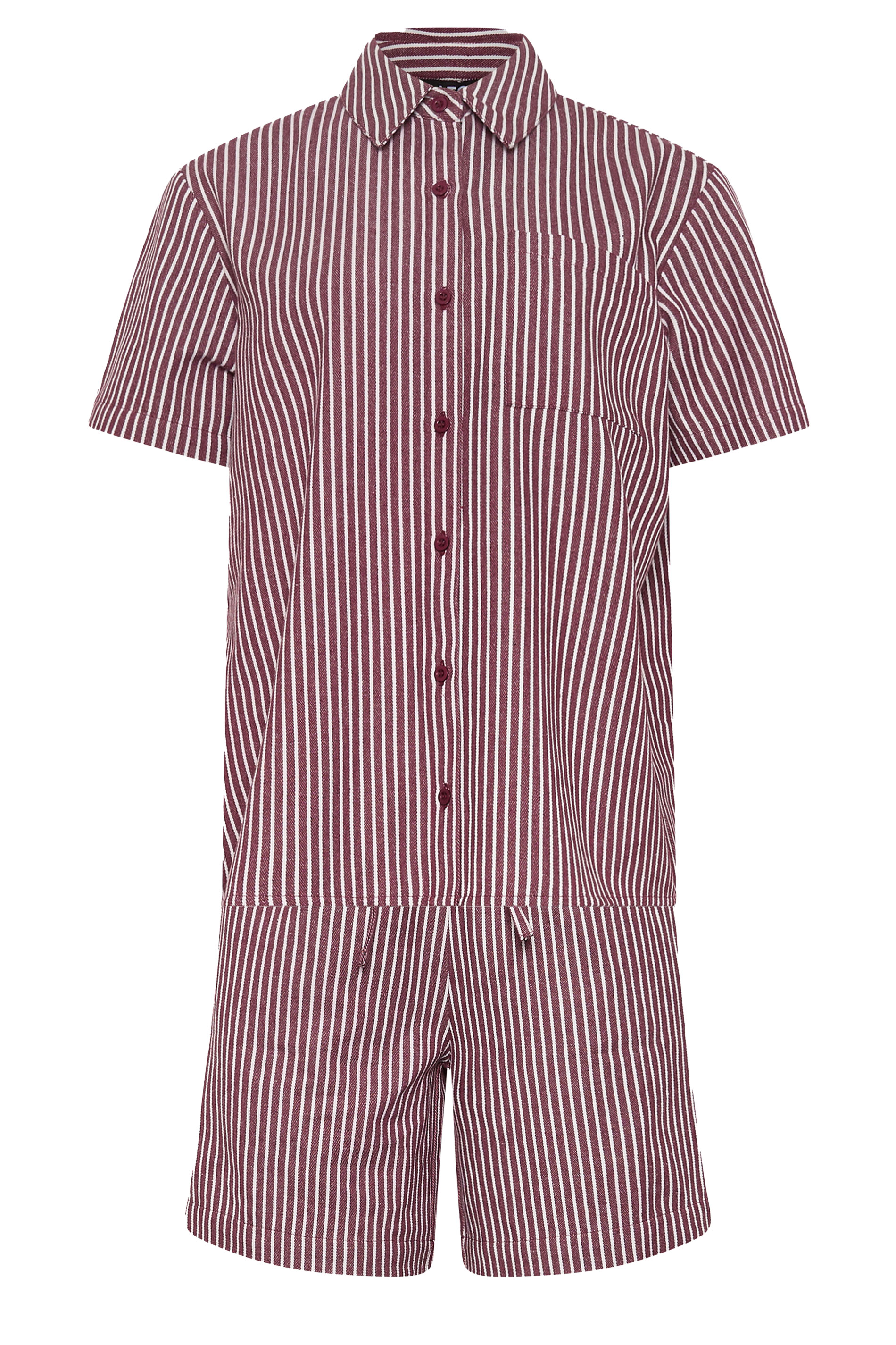 LTS Tall Women's Set Burgundy Red Stripe Cotton Shirt & Shorts | Long Tall Sally 7