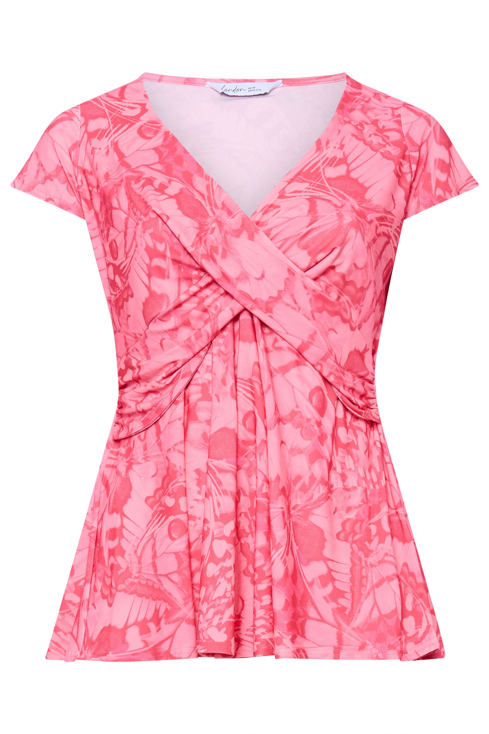 YOURS LONDON Plus Size Pink Butterfly Print Wrap Front Top | Yours Clothing 5