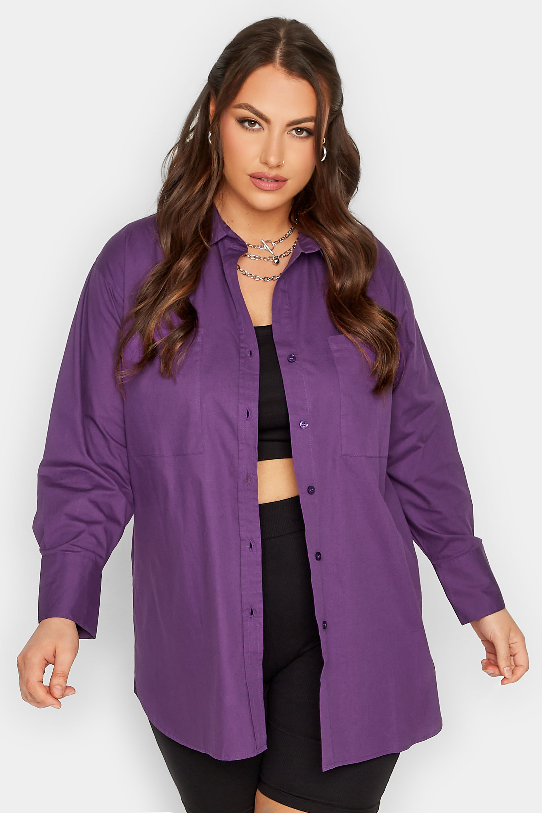 LIMITED COLLECTION Curve Dark Purple Oversized Boyfriend Shirt | Yours Clothing 2