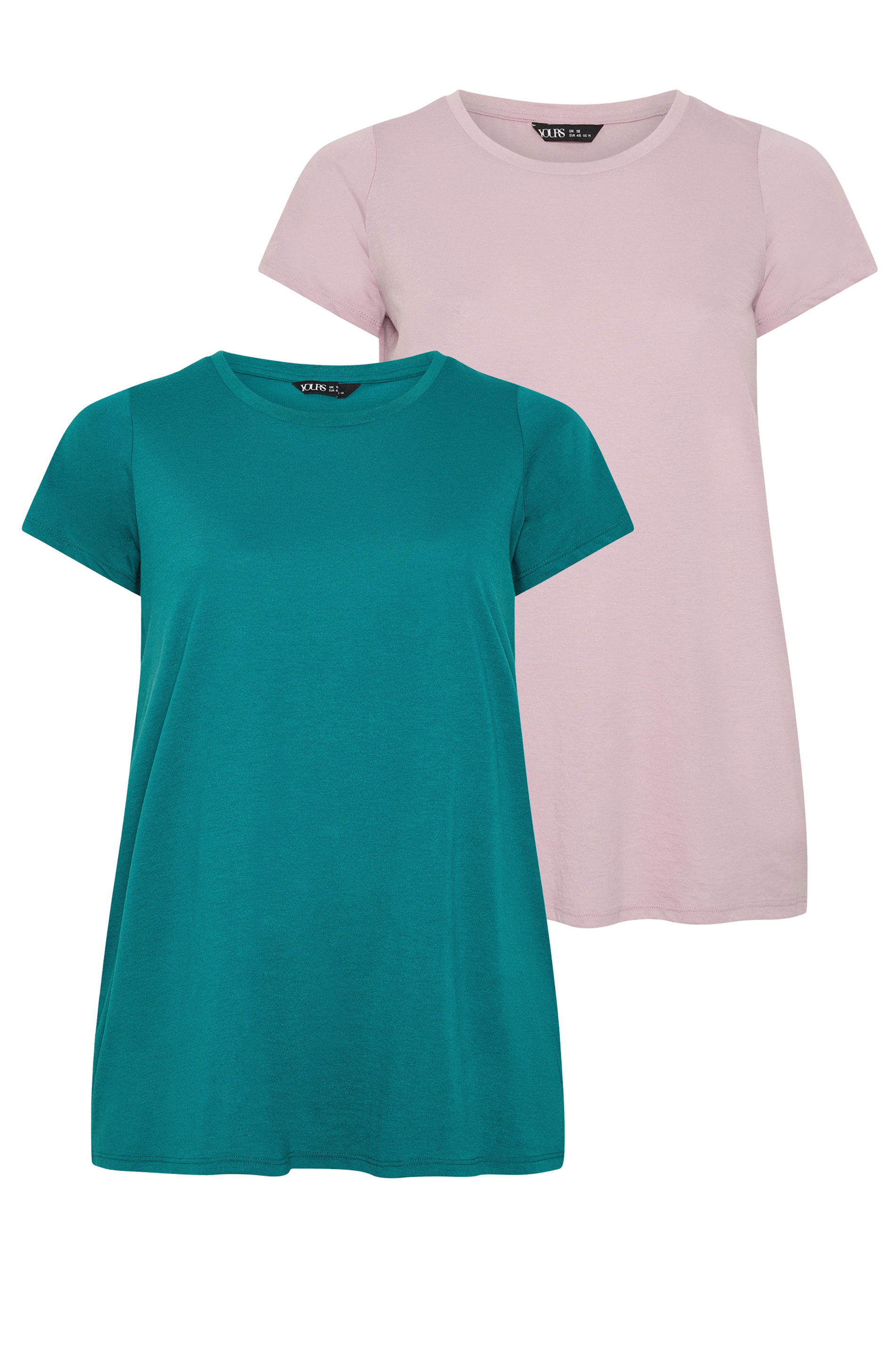 YOURS 2 PACK Plus Size Green & Pink Short Sleeve Core T-Shirts | Yours Clothing 8