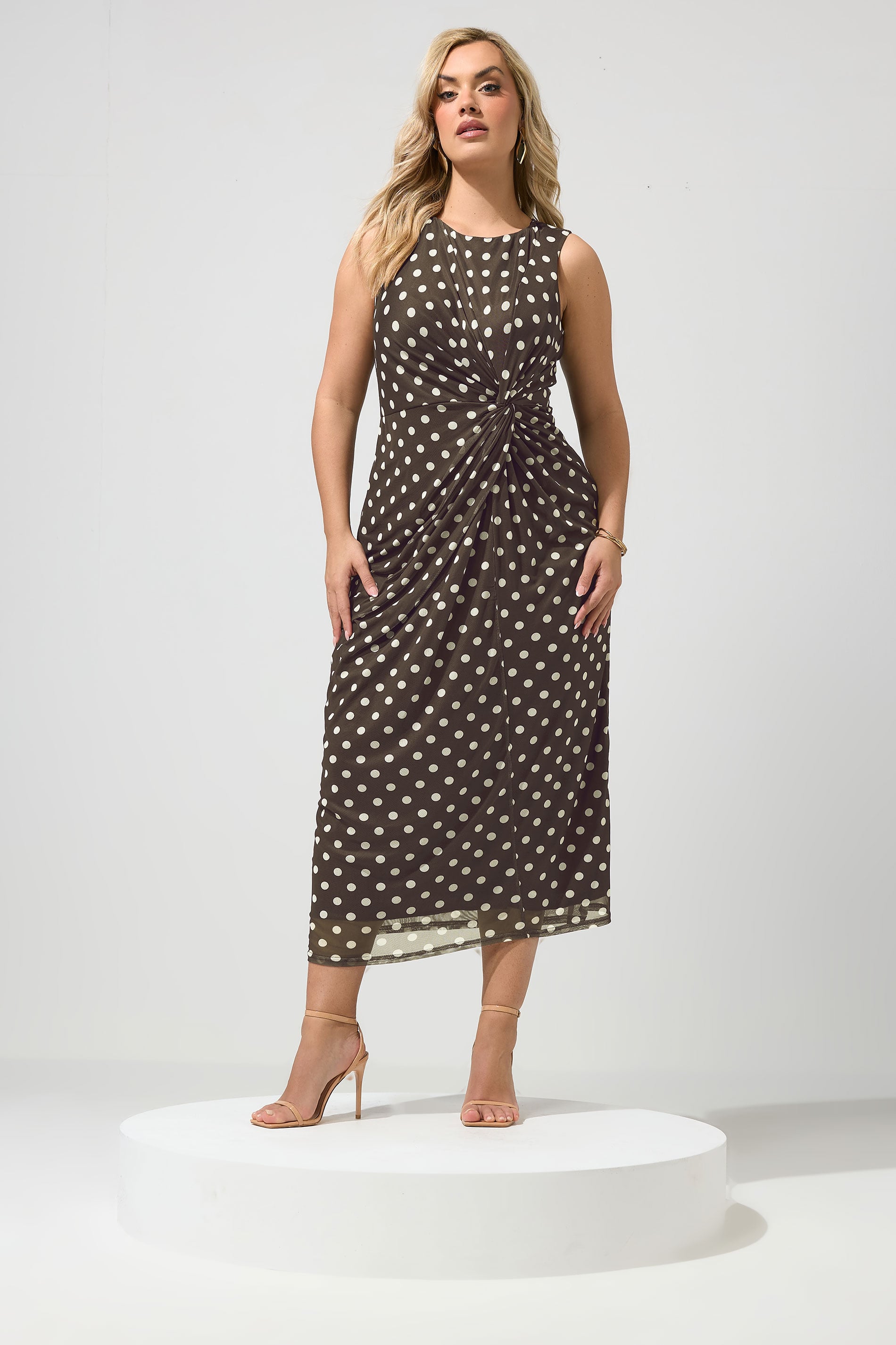 YOURS LONDON Plus Size Chocolate Brown Polka Dot Dress | Yours Clothing 3