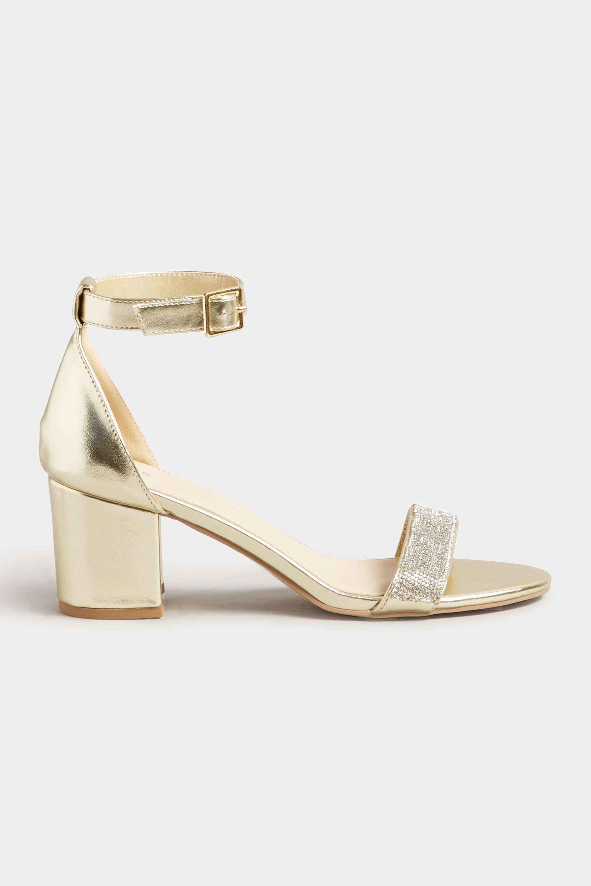 LTS Gold Diamante Block Heel Shoes in Standard Fit | Long Tall Sally
