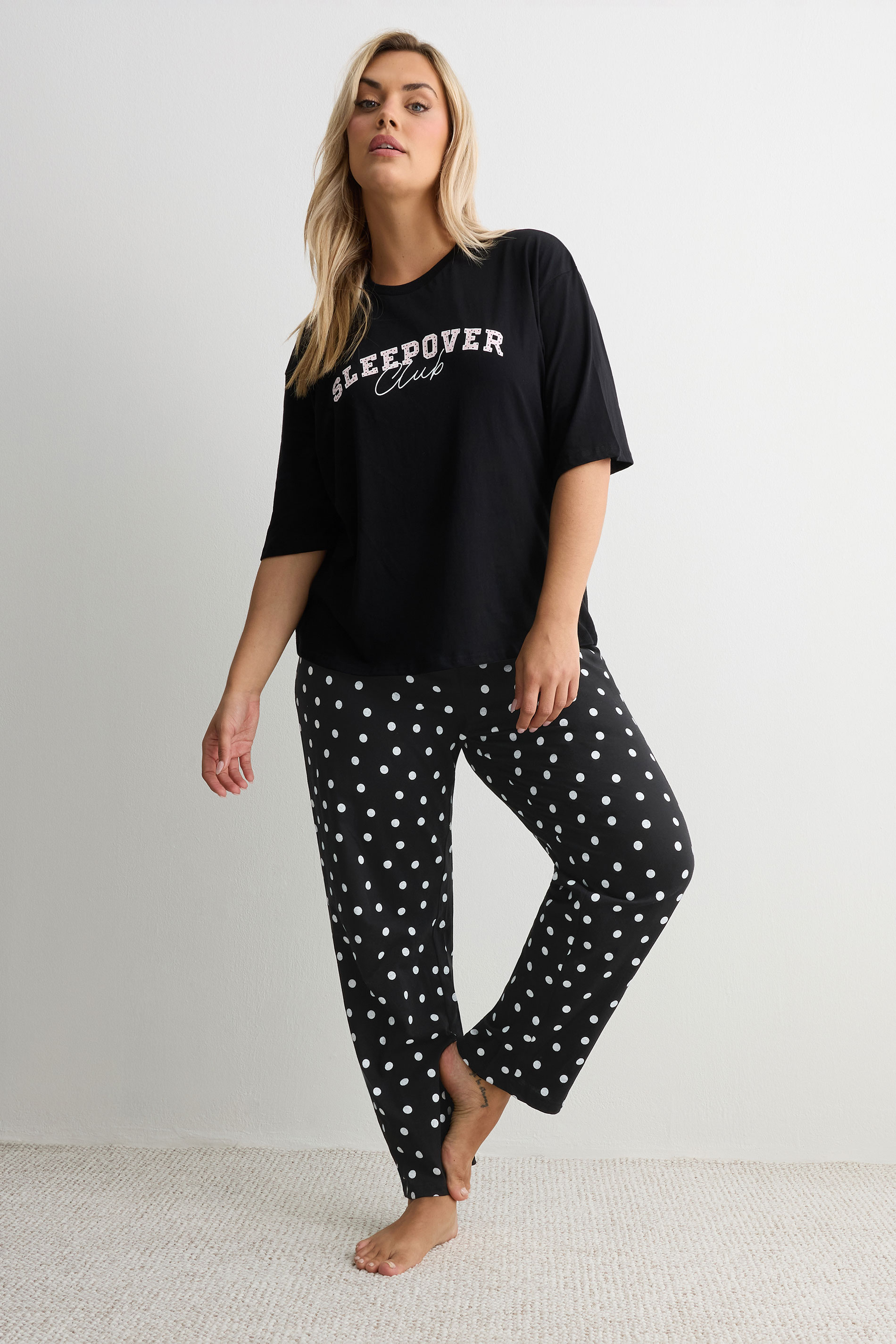 YOURS Plus Size Black Polka Dot Wide Leg Pyjama Bottoms | Yours Clothing 3