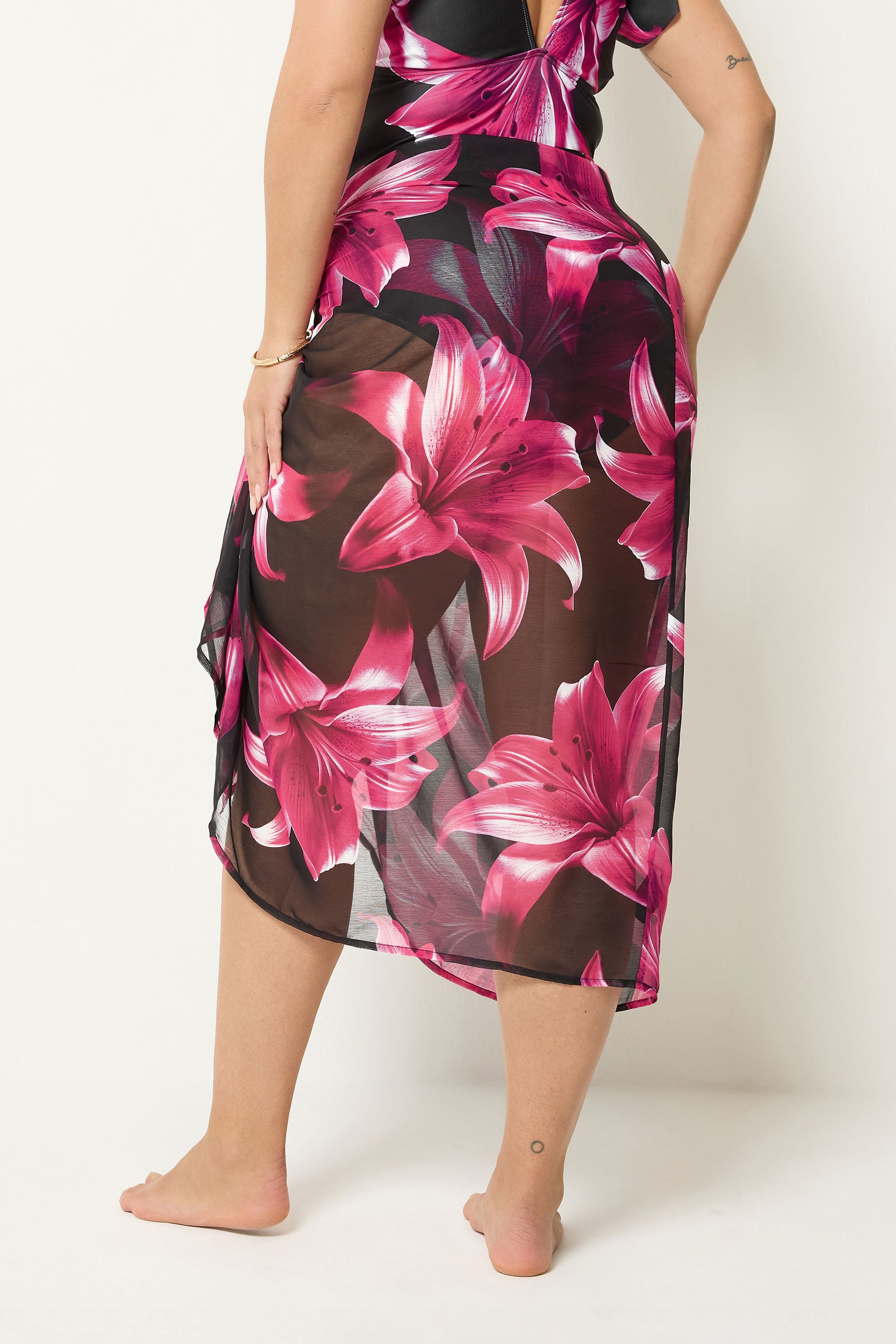 YOURS Plus Size Pink Floral Wrap Beach Sarong | Yours Clothing 2