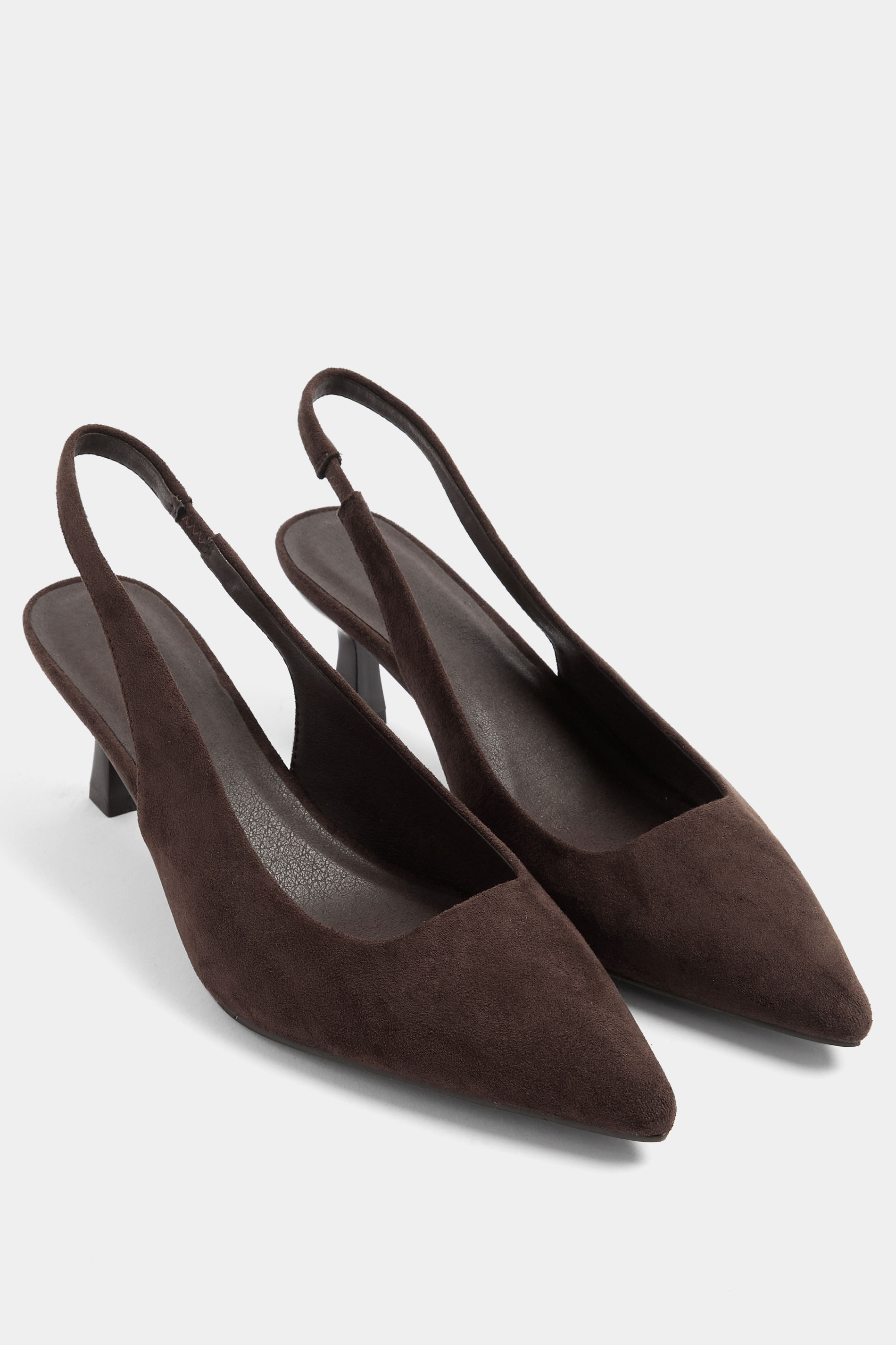 Chocolate Brown Faux Suede Sling Back Heels In Wide E Fit 
