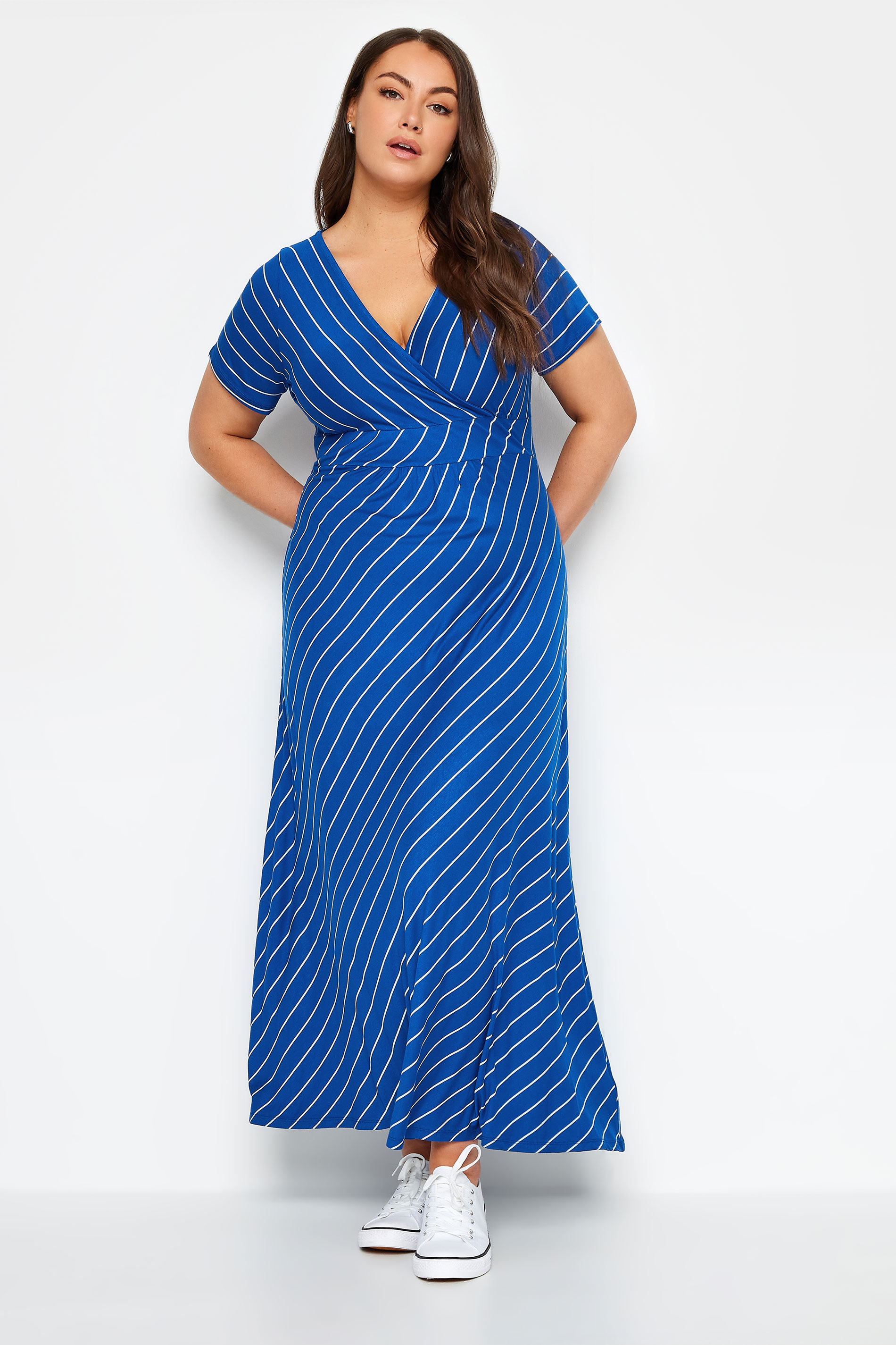 YOURS Plus Size Blue Striped Wrap Maxi Dress | Yours Clothing 3