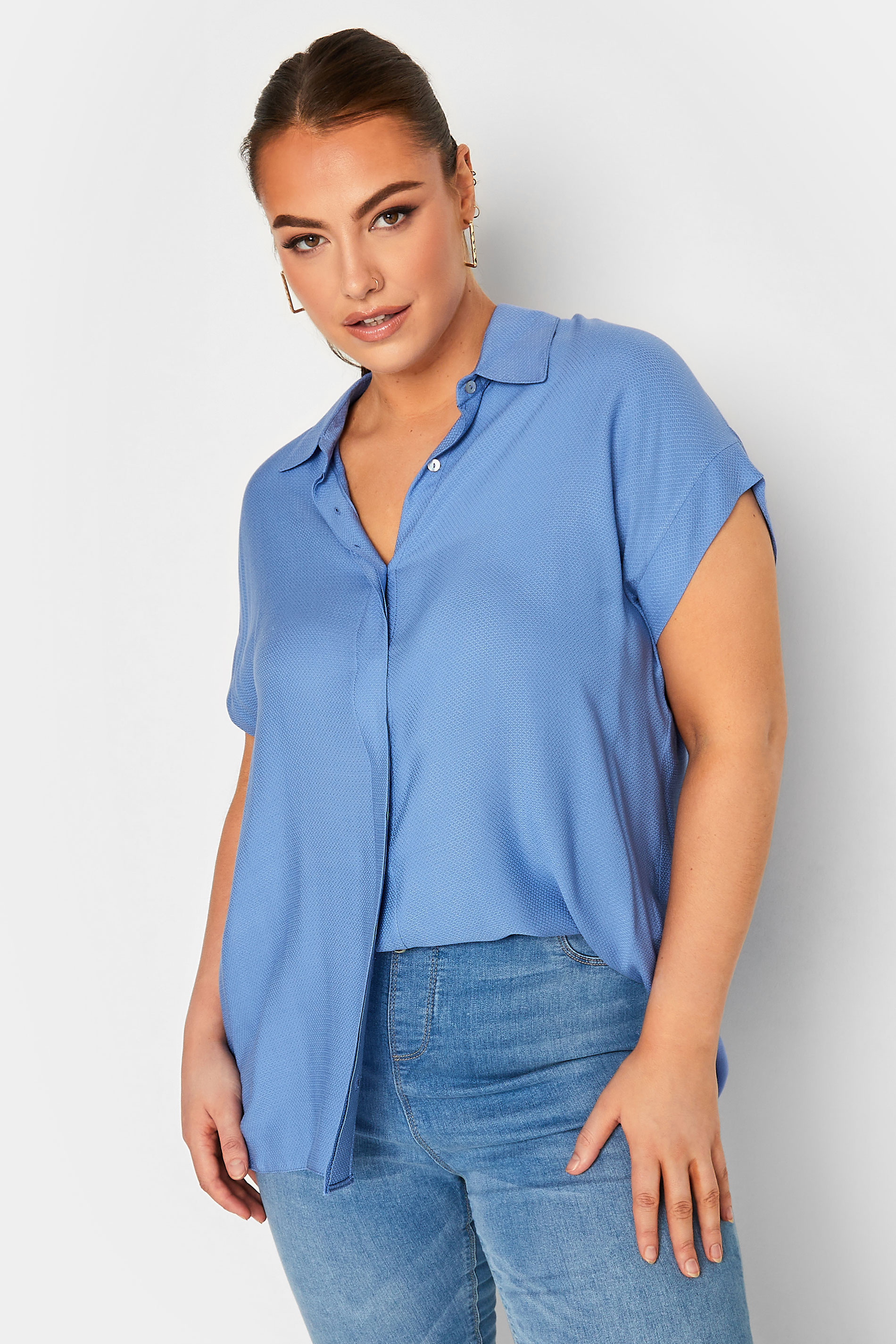 YOURS Plus Size Blue Short Sleeve Shirt | Yours Clothing 1