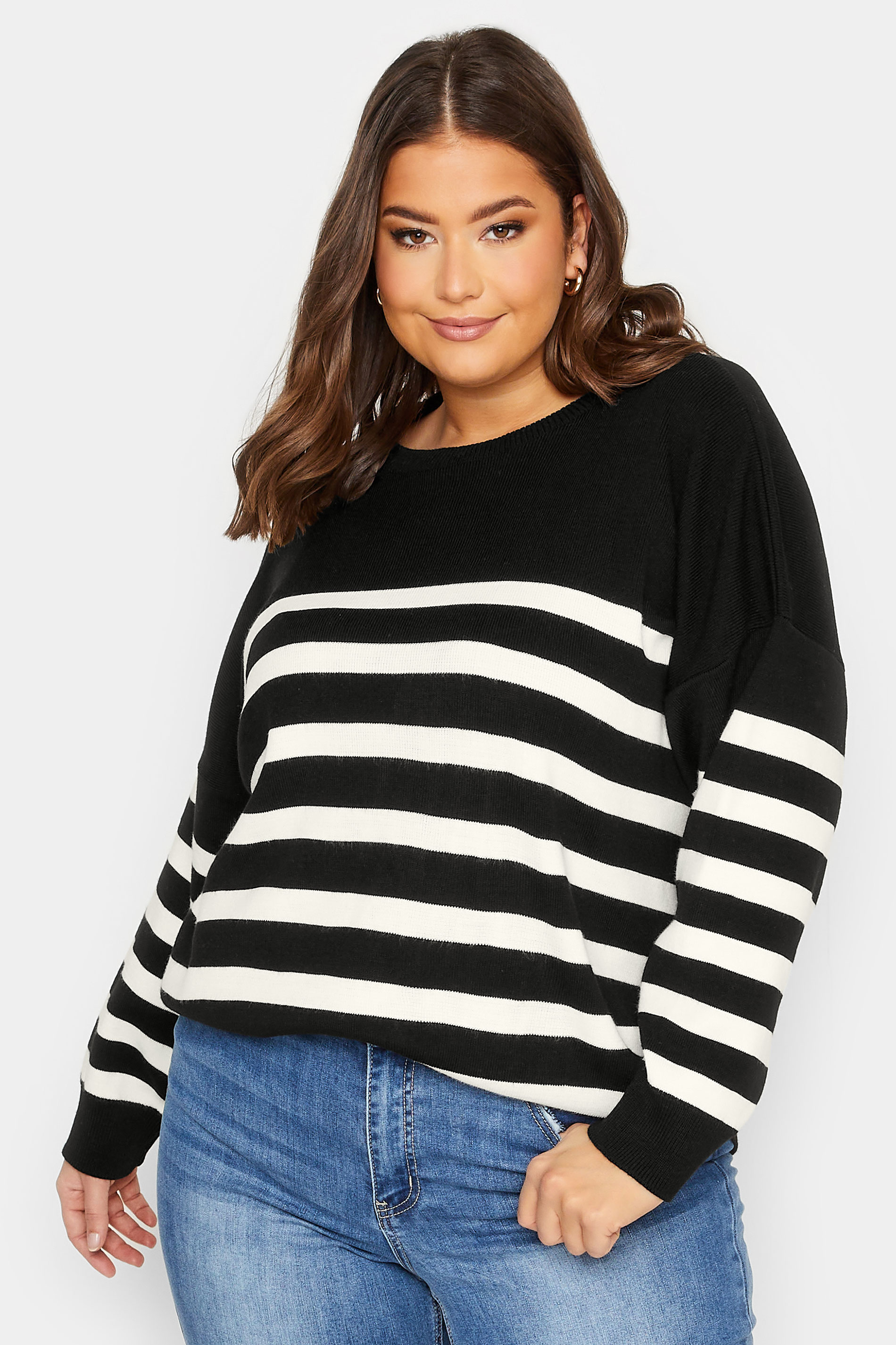 YOURS Plus Size Black Stripe Jumper | Yours Clothing 1