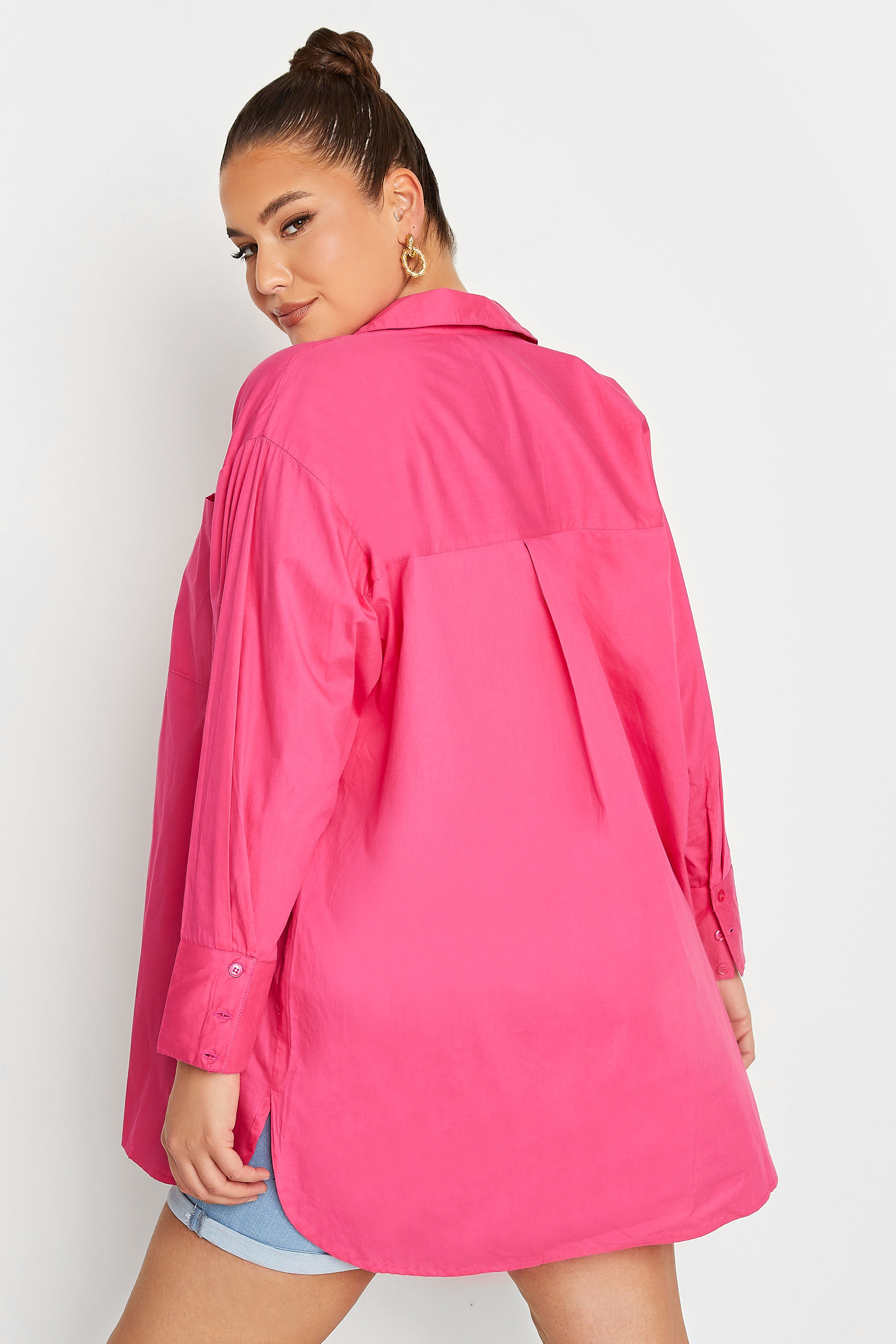 LIMITED COLLECTION Plus Size Hot Pink Oversized Boyfriend Shirt | Yours Clothing 3