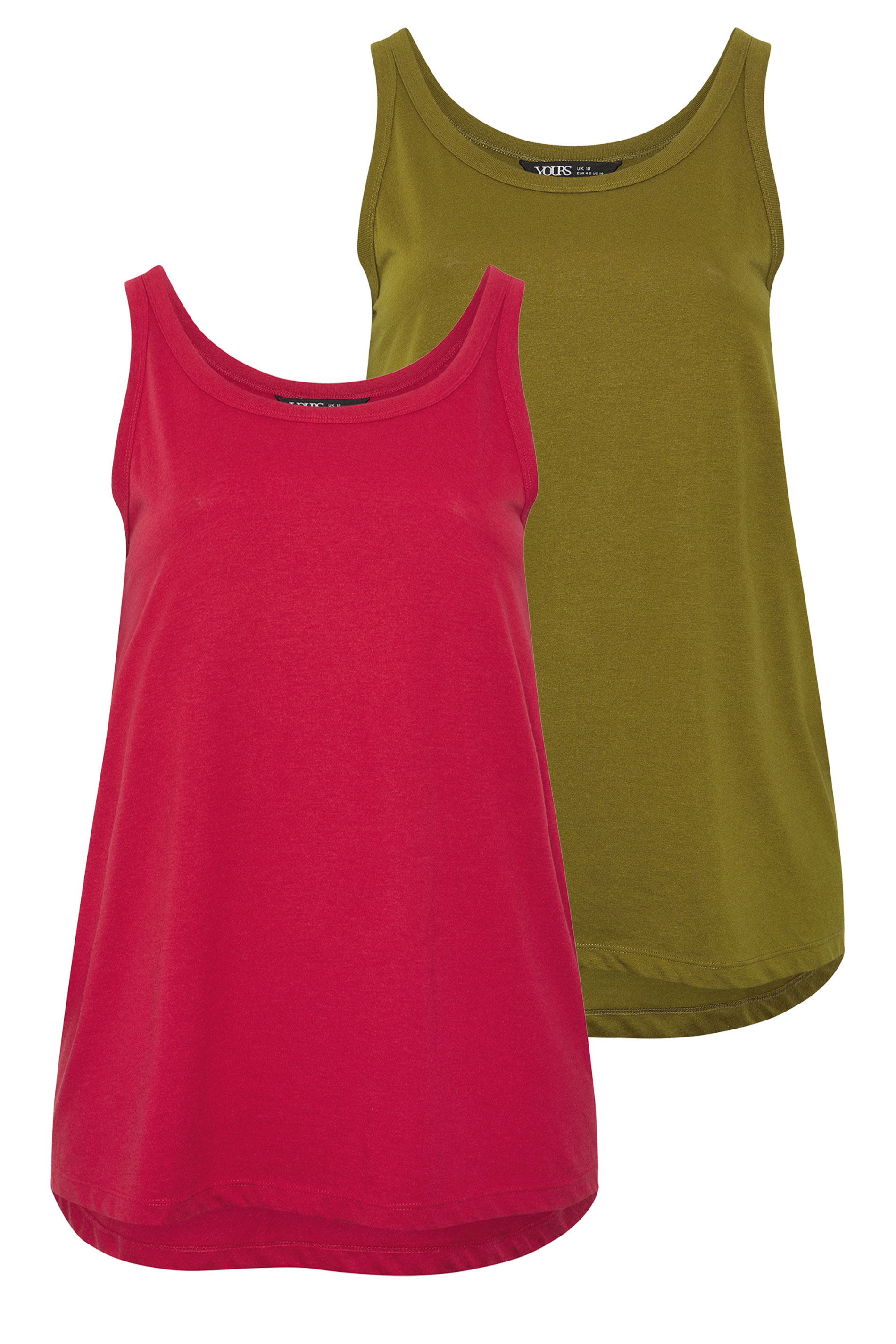 YOURSET Plus Size 2 Pack Red & Olive Green Core Vest Tops | Yours Clothing 3