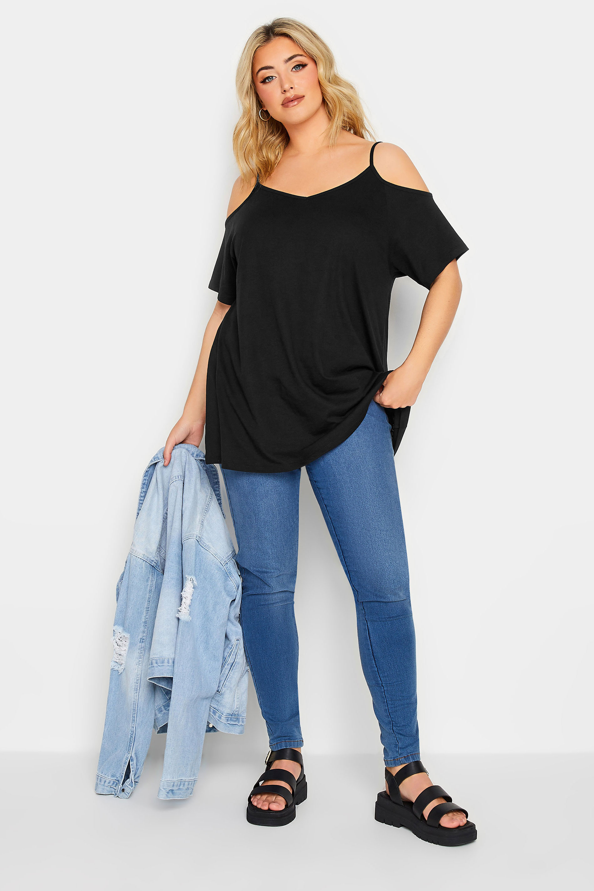 YOURS Plus Size 2 PACK Black Cold Shoulder T-Shirts| Yours Clothing  3