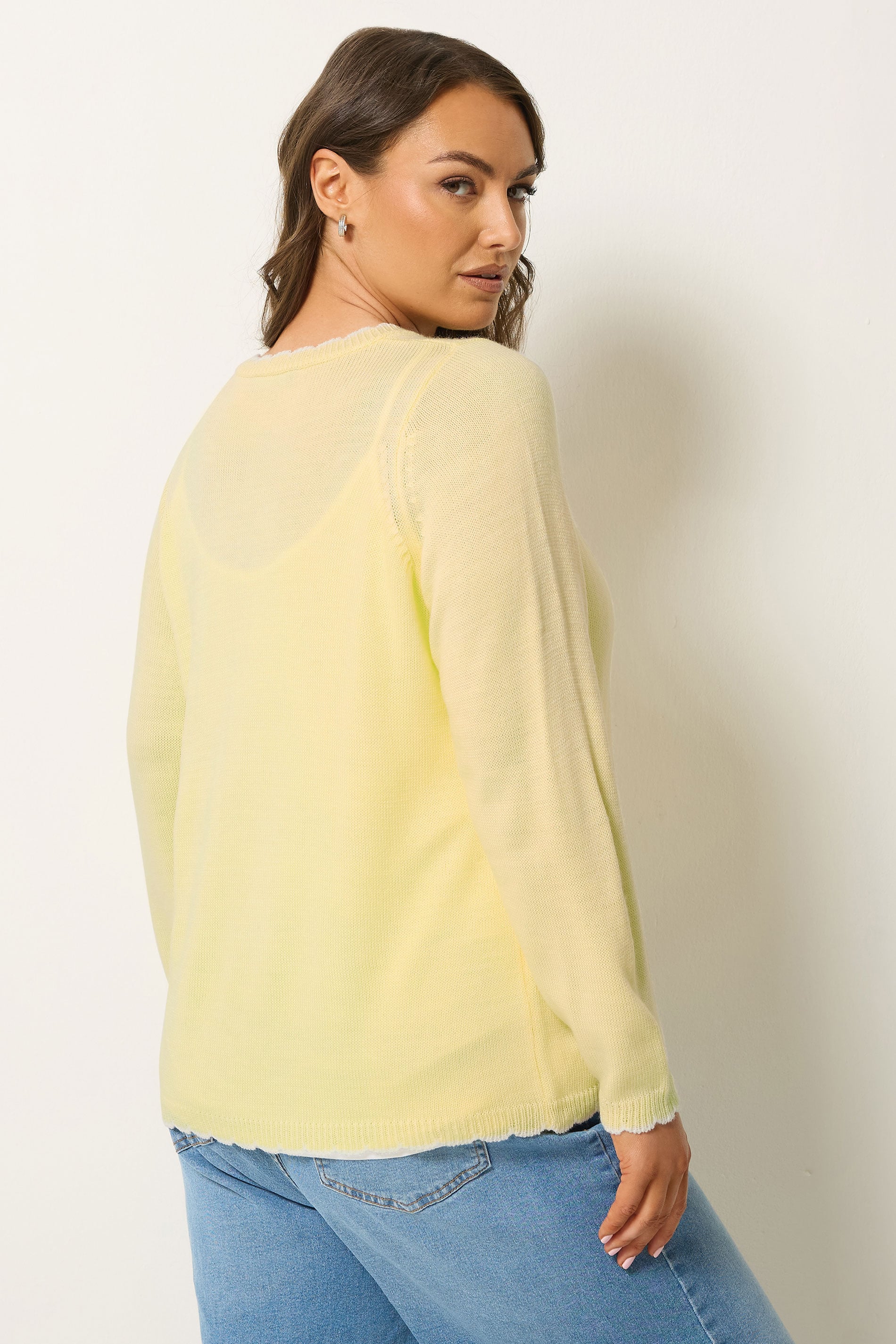 YOURS Plus Size Yellow Scallop Edge Cardigan | Yours Clothing 2