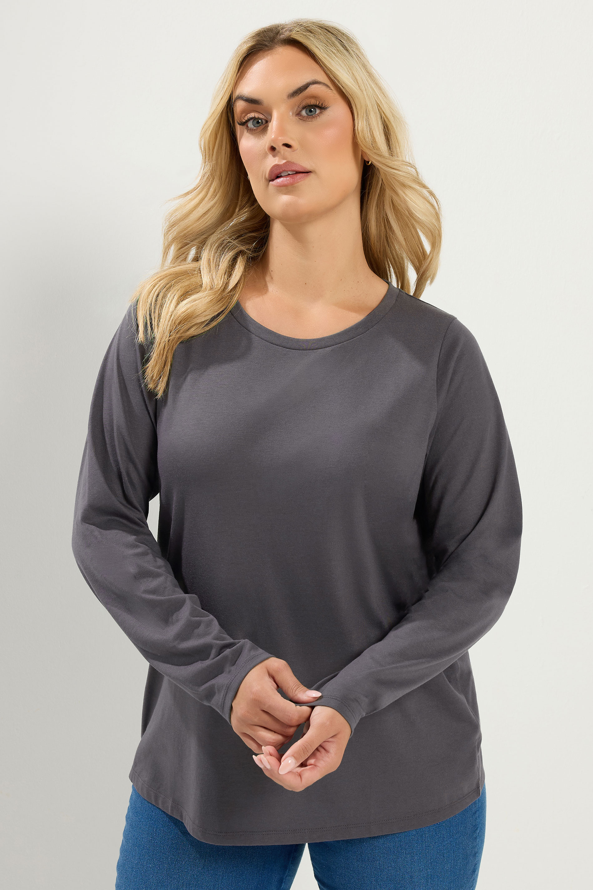 YOURS Plus Size Grey Long Sleeve Core T-Shirt | Yours Clothing 3