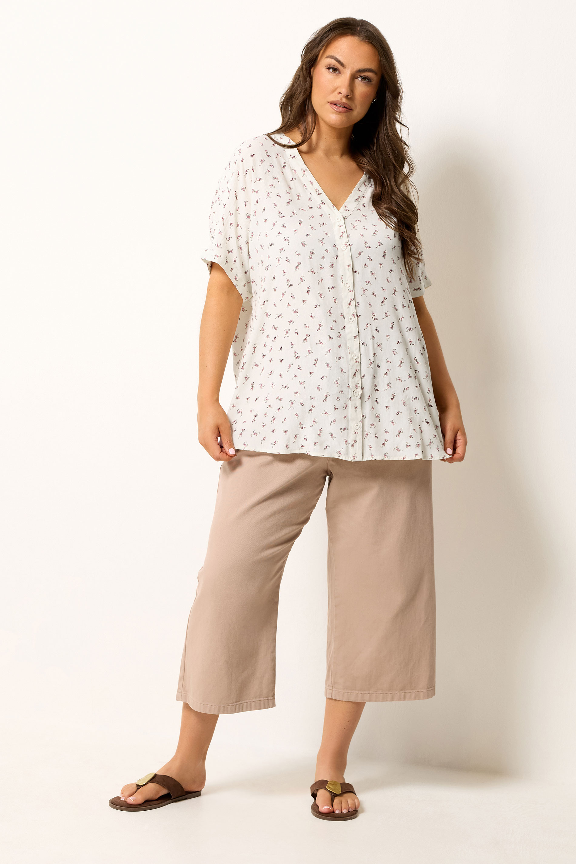 YOURS Plus Size Ivory White Ditsy Floral Dobby Blouse | Yours Clothing 1