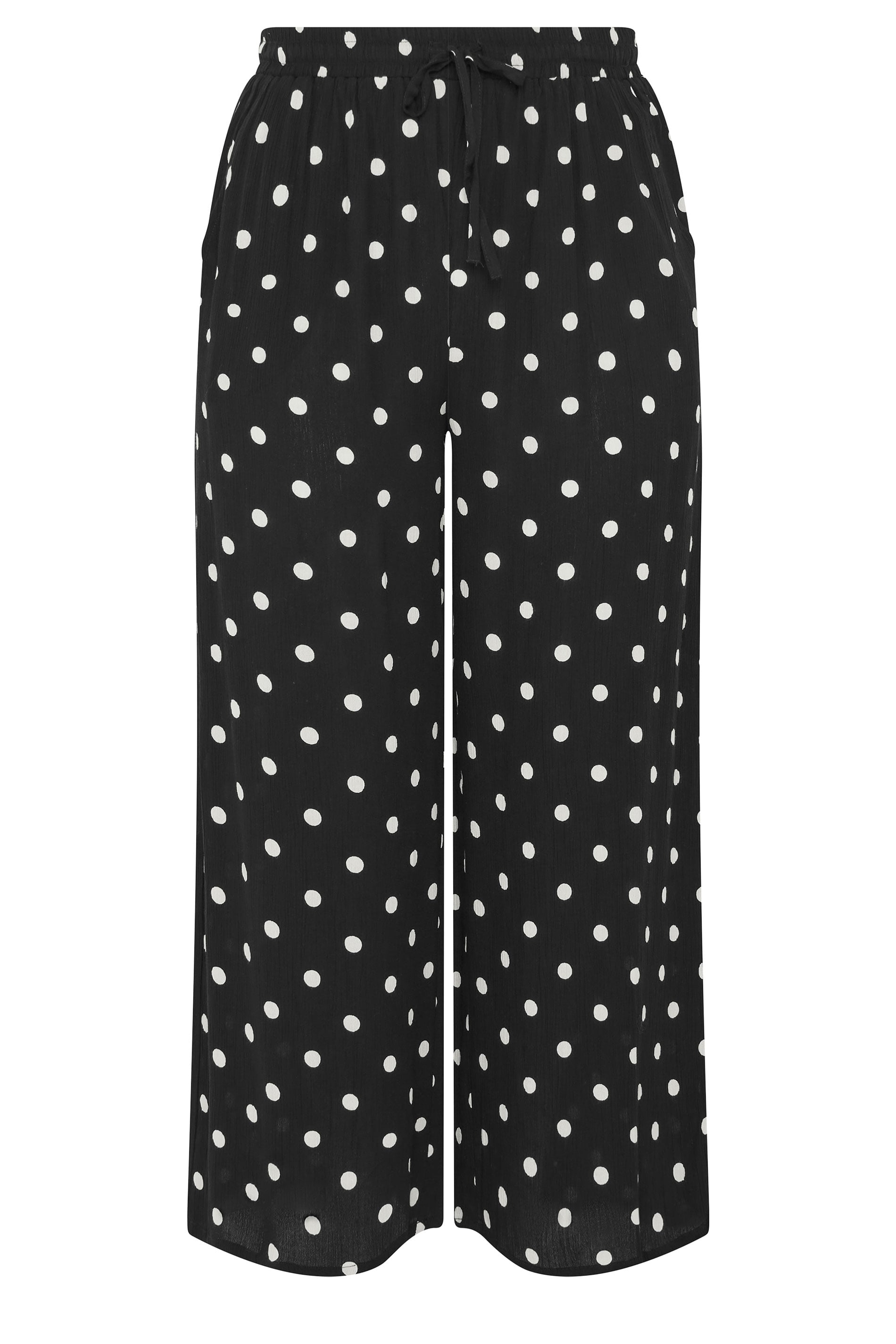 YOURS Plus Size Black Polka Dot Crinkle Beachwear Wide Leg Trousers | Yours Clothing 5