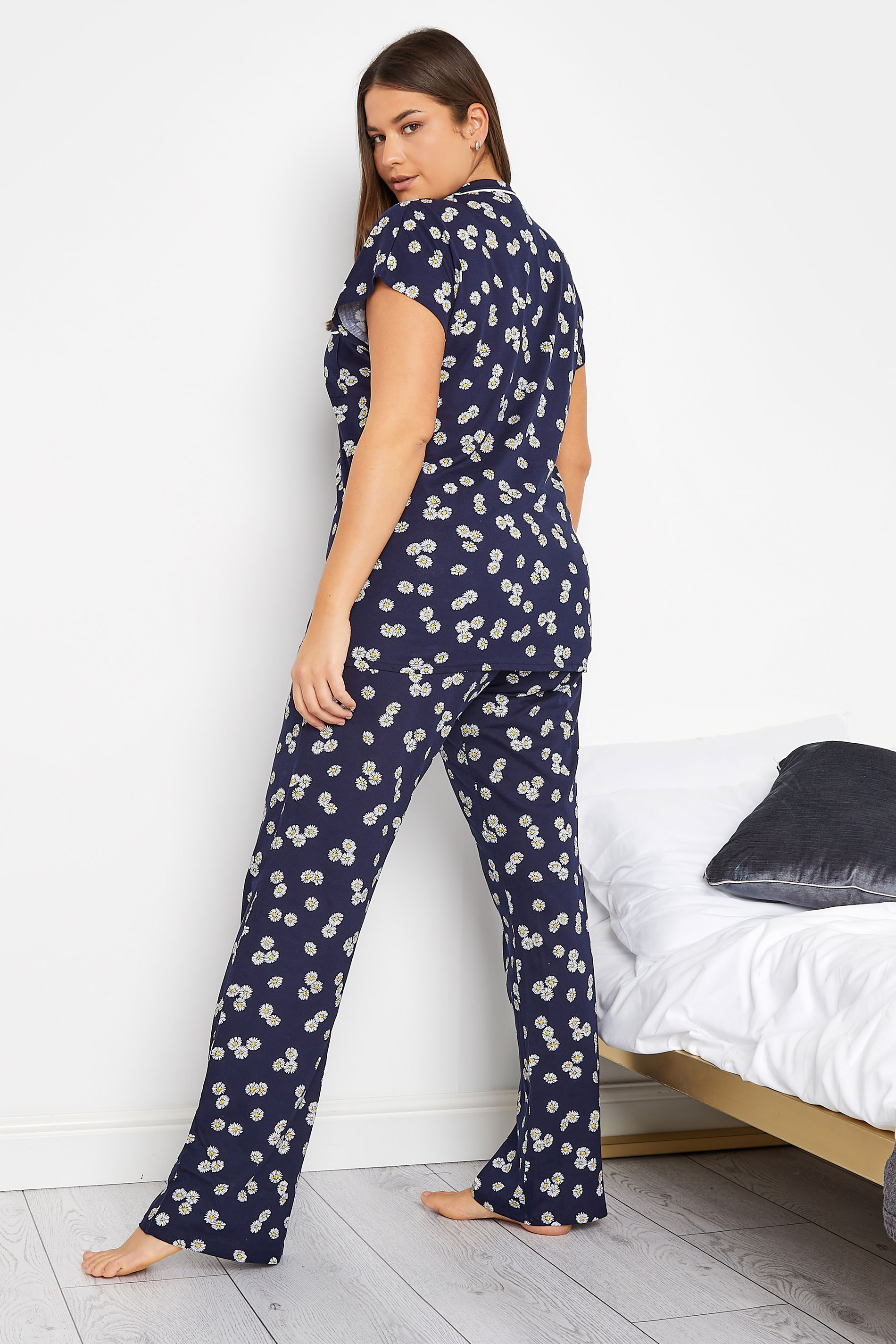 Tall Women's LTS Tall Navy Blue Daisy Print Cotton Pyjama Set | Long Tall Sally  3