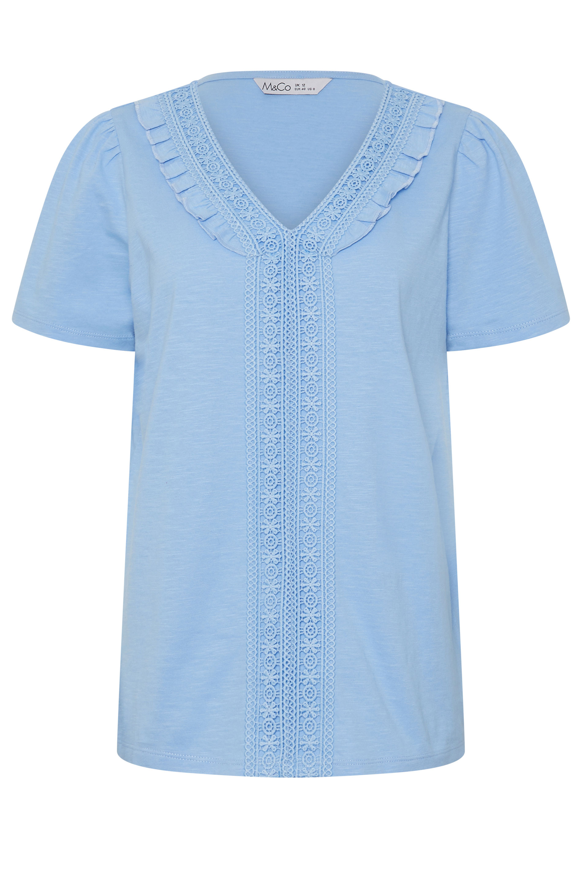 M&Co Blue Short Sleeve Frill Cotton Blouse | M&Co 6