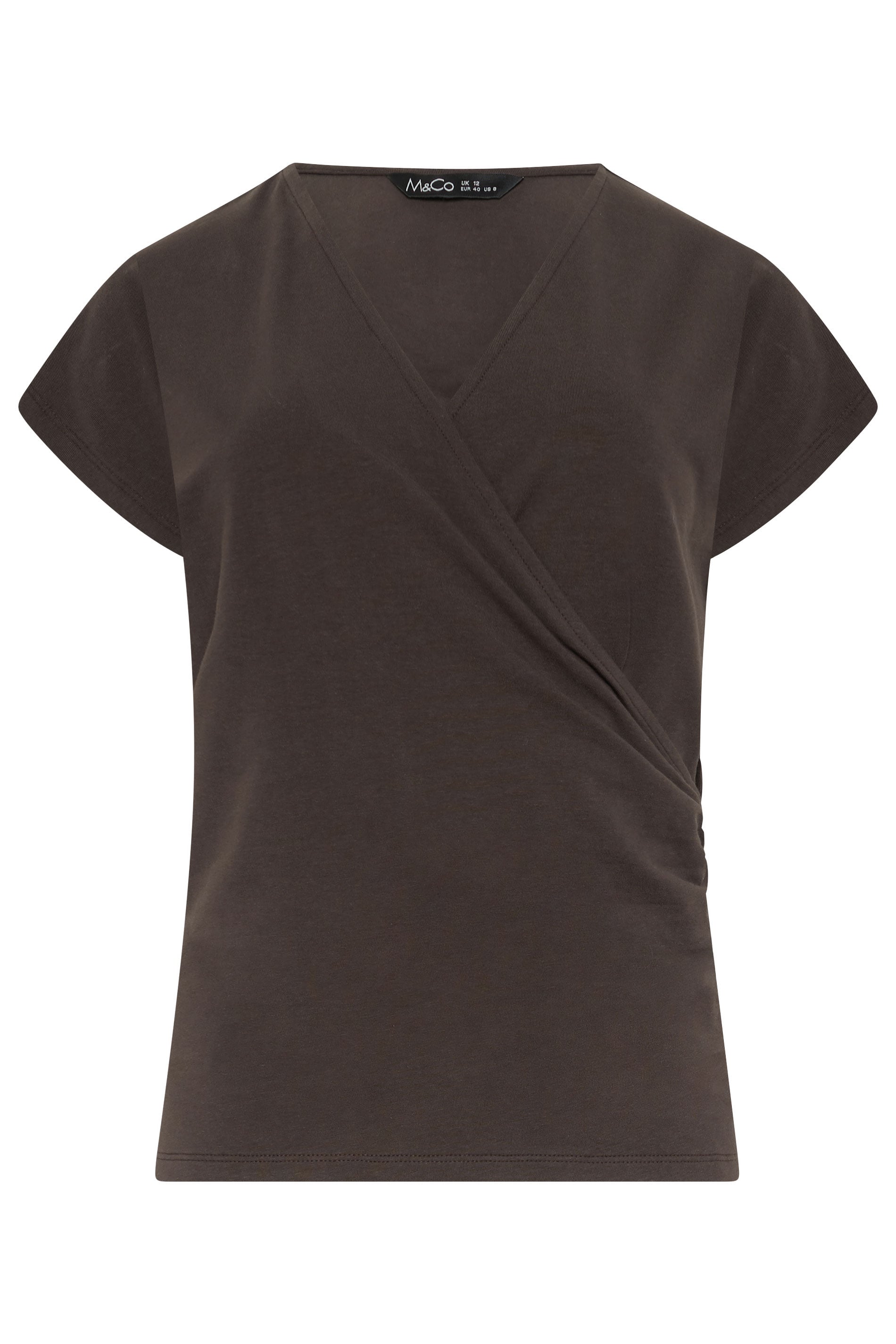 M&Co Chocolate Brown Grown-on Sleeve Cotton Wrap Top | M&Co 5