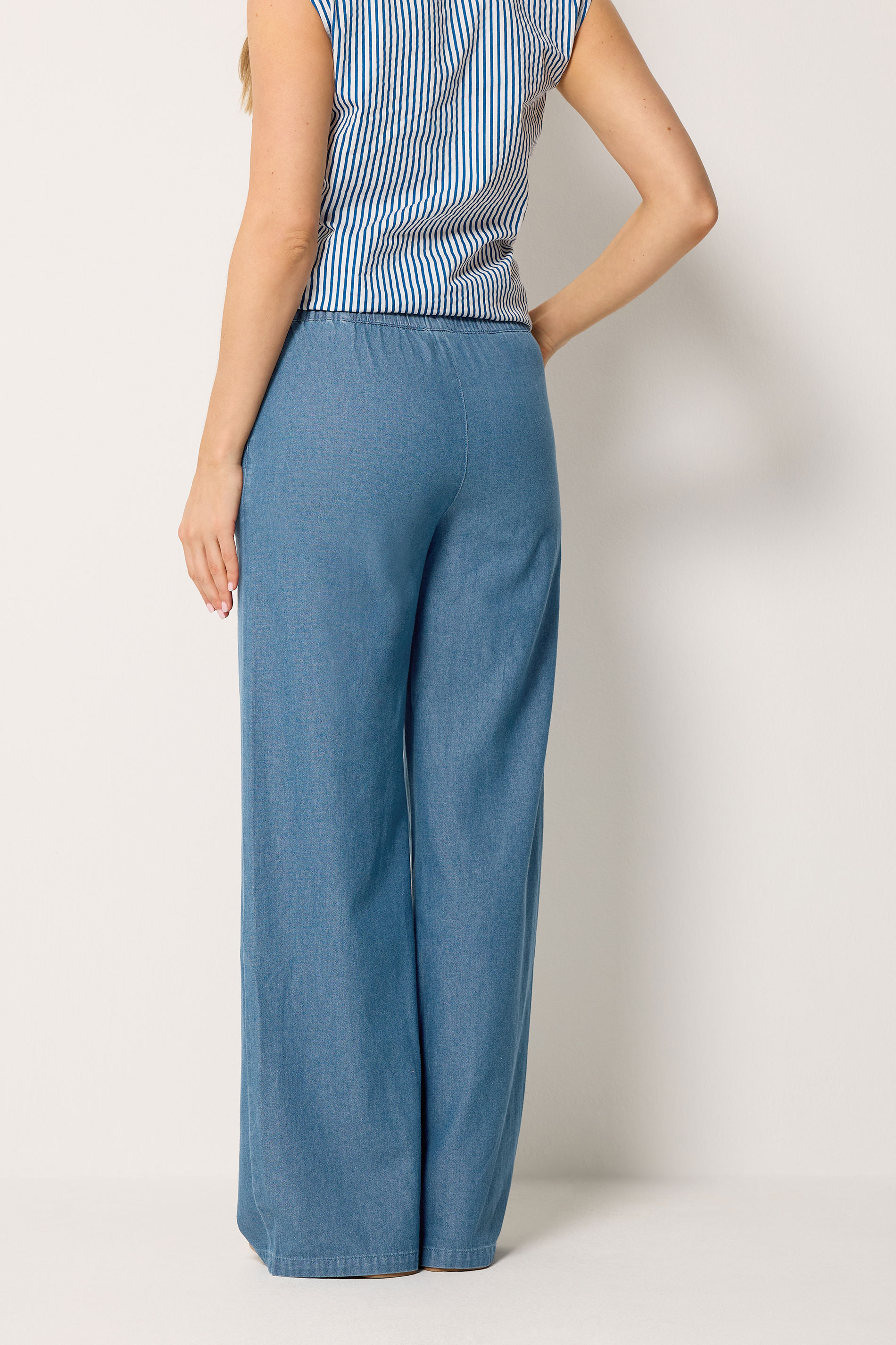 LTS Tall Women's Blue Washed Pull On Wide Leg Jeans | Long Tall Sally 2