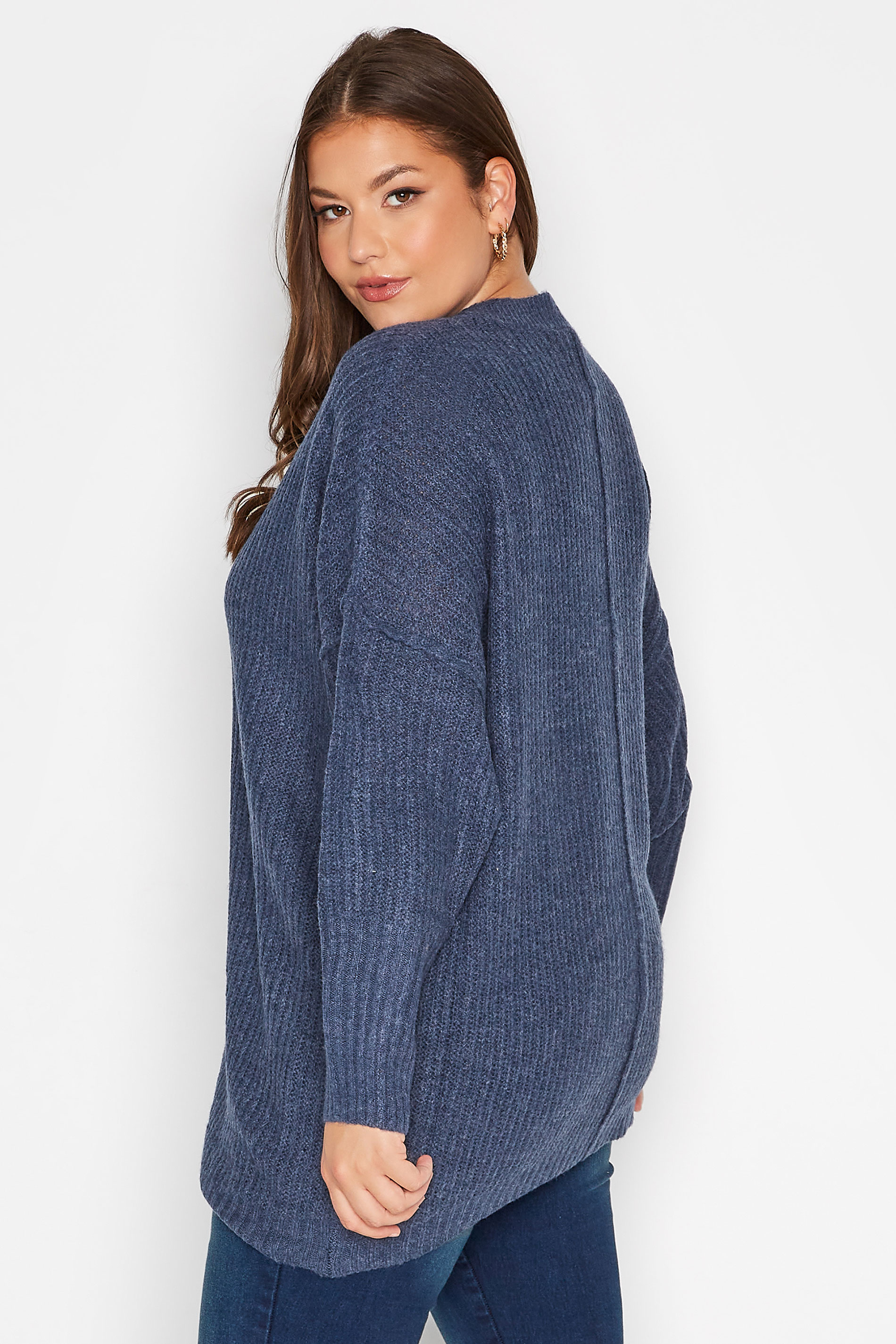 Plus Size Curve Blue Oversized Knitted Jumper | Yours Clothing 3