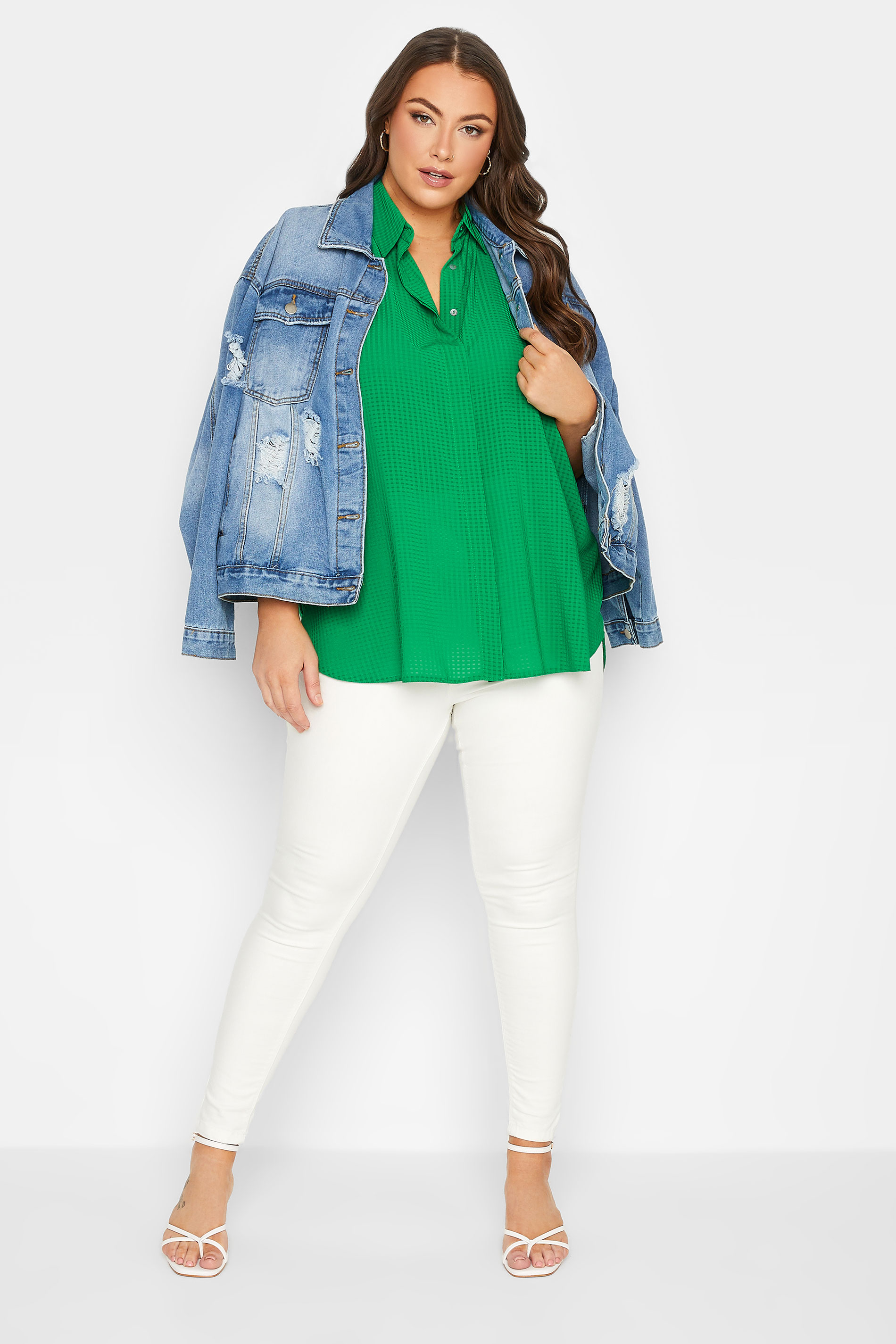YOURS Curve Plus Size Apple Green Collared Shirt | Yours Clothing  2