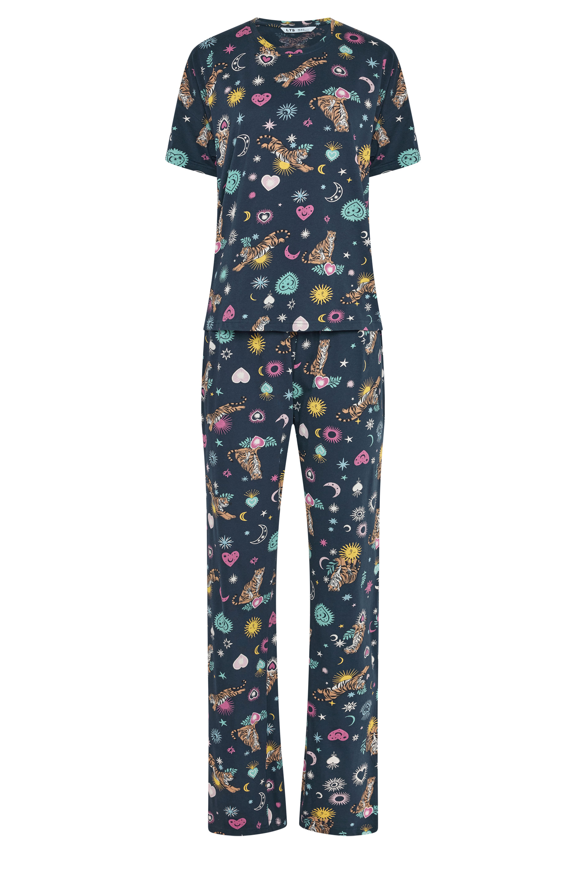 LTS Tall Women's Navy Blue Celestial Tiger Cotton Wide Leg Pyjama Set | Long Tall Sally 5