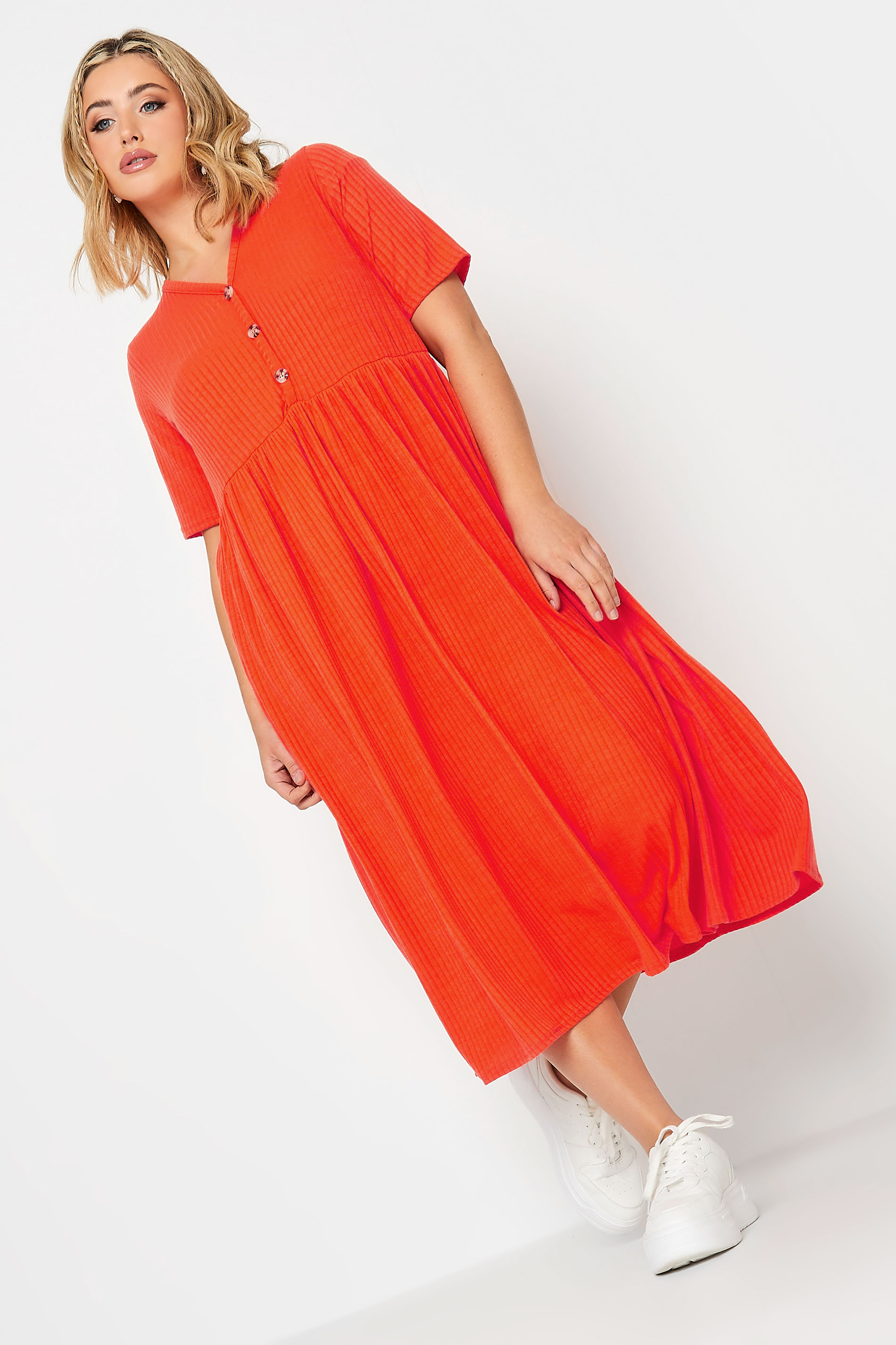 LIMITED COLLECTION Plus Size Orange Ribbed Peplum Midi Dress | Yours ...